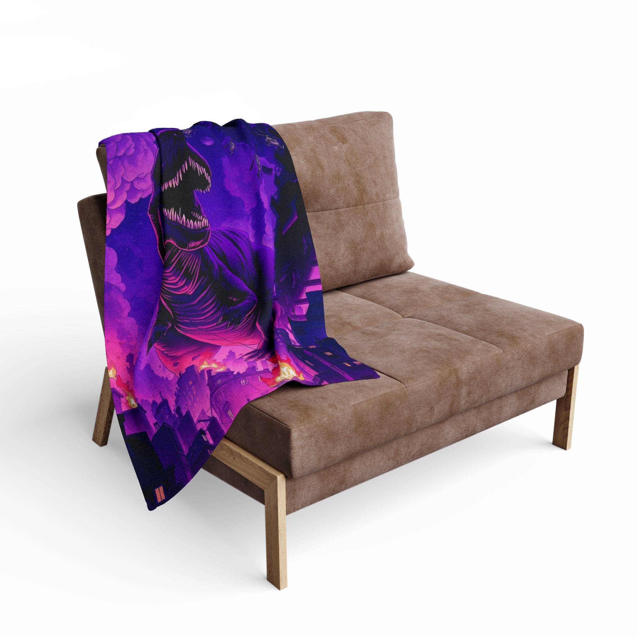 T-Rex Attacks City Blanket