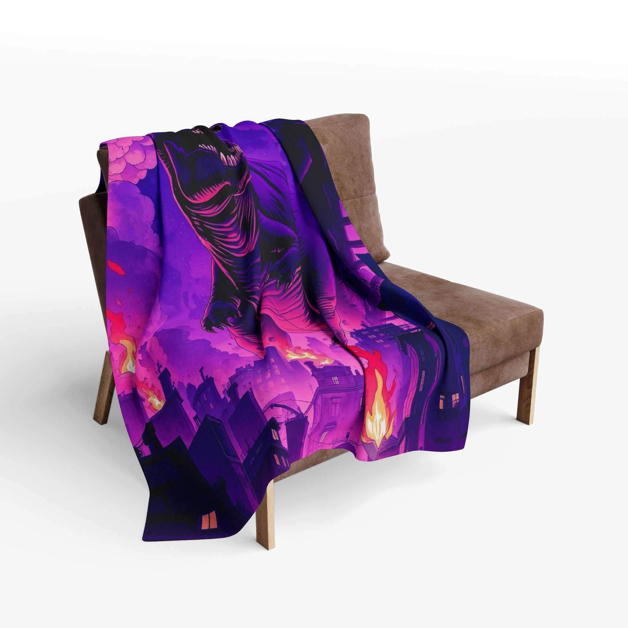 T-Rex Attacks City Blanket