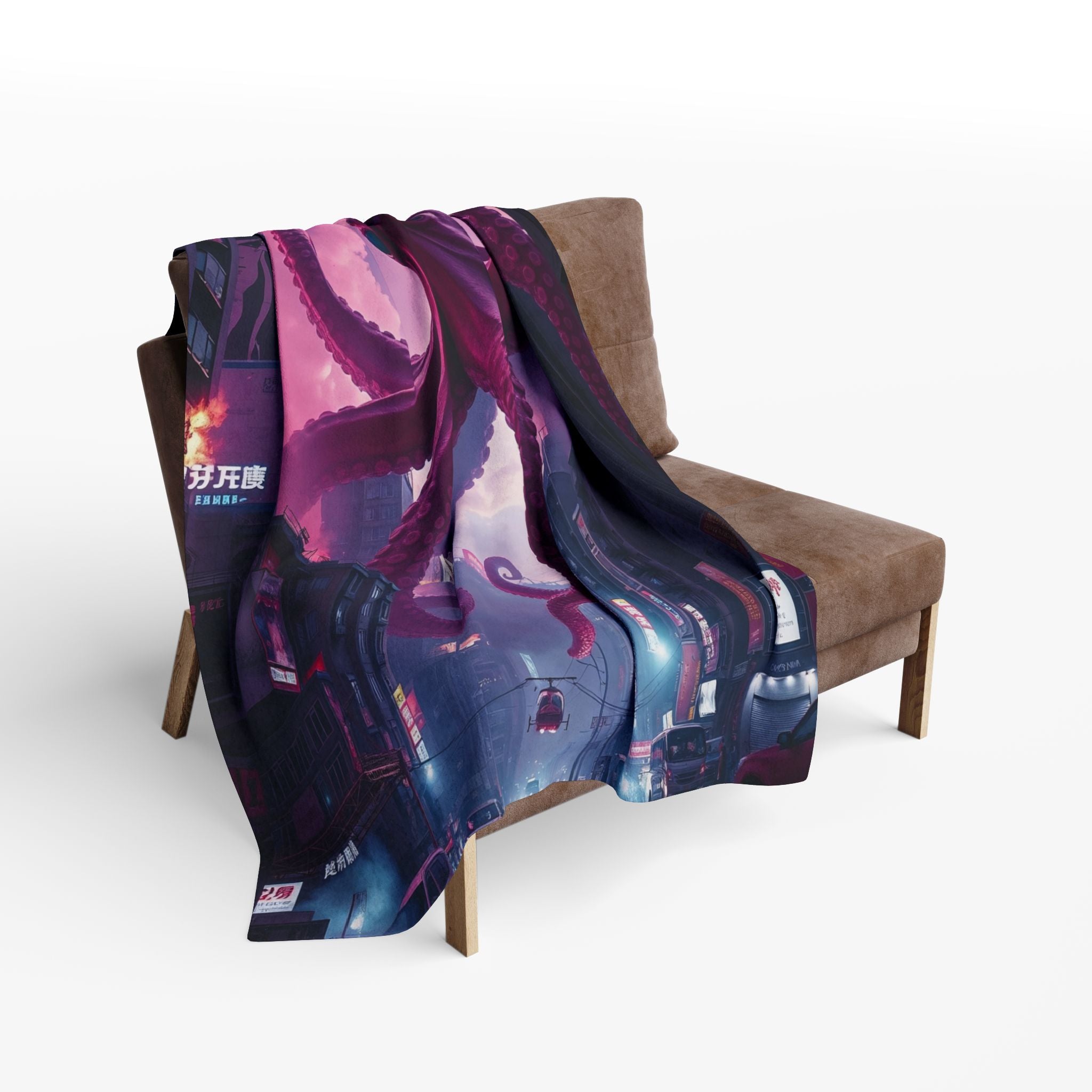 Octopus Attacks Downtown Tokyo City Blanket