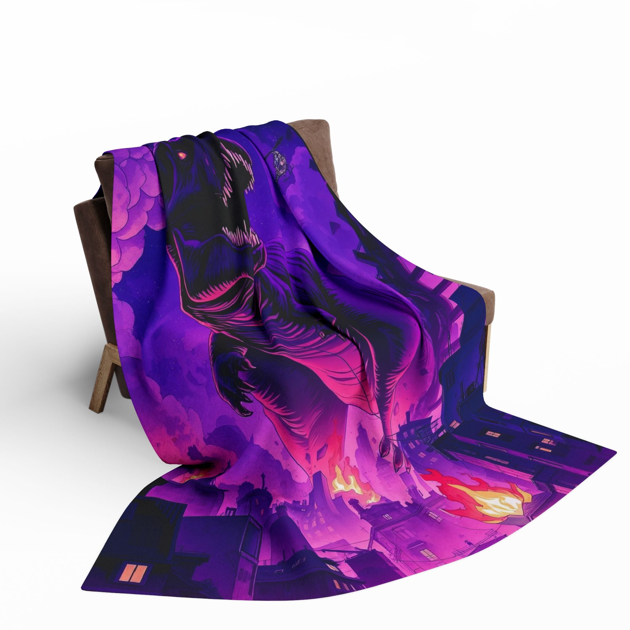 T-Rex Attacks City Blanket