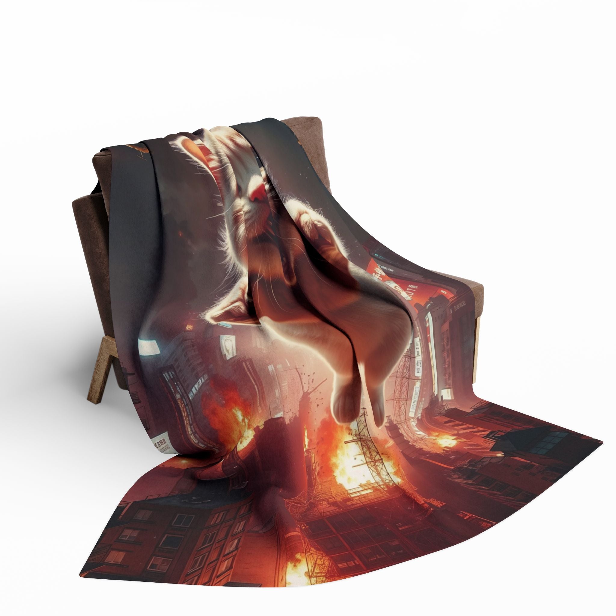 Angry Kitty Attacks Downtown Tokyo City Blanket