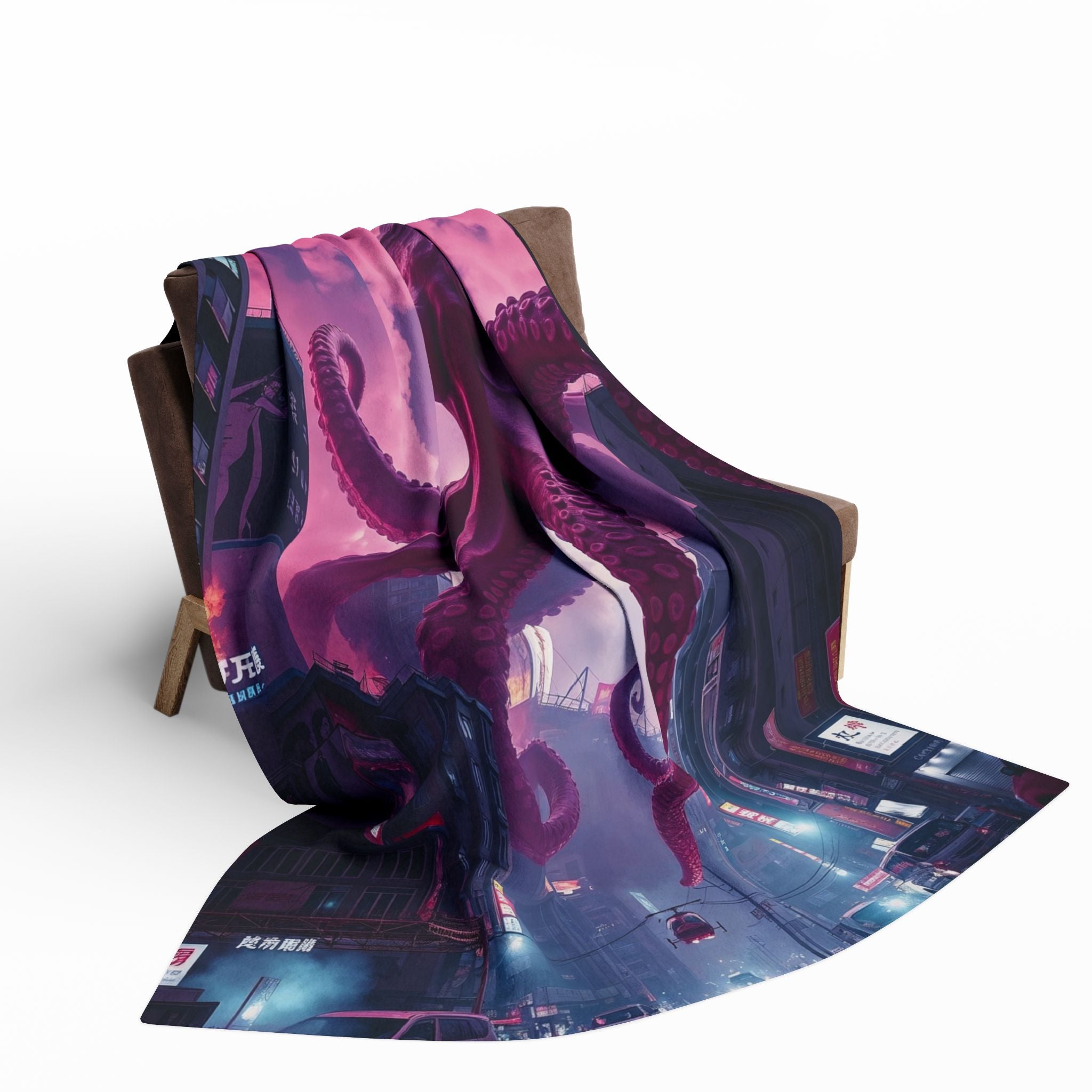 Octopus Attacks Downtown Tokyo City Blanket