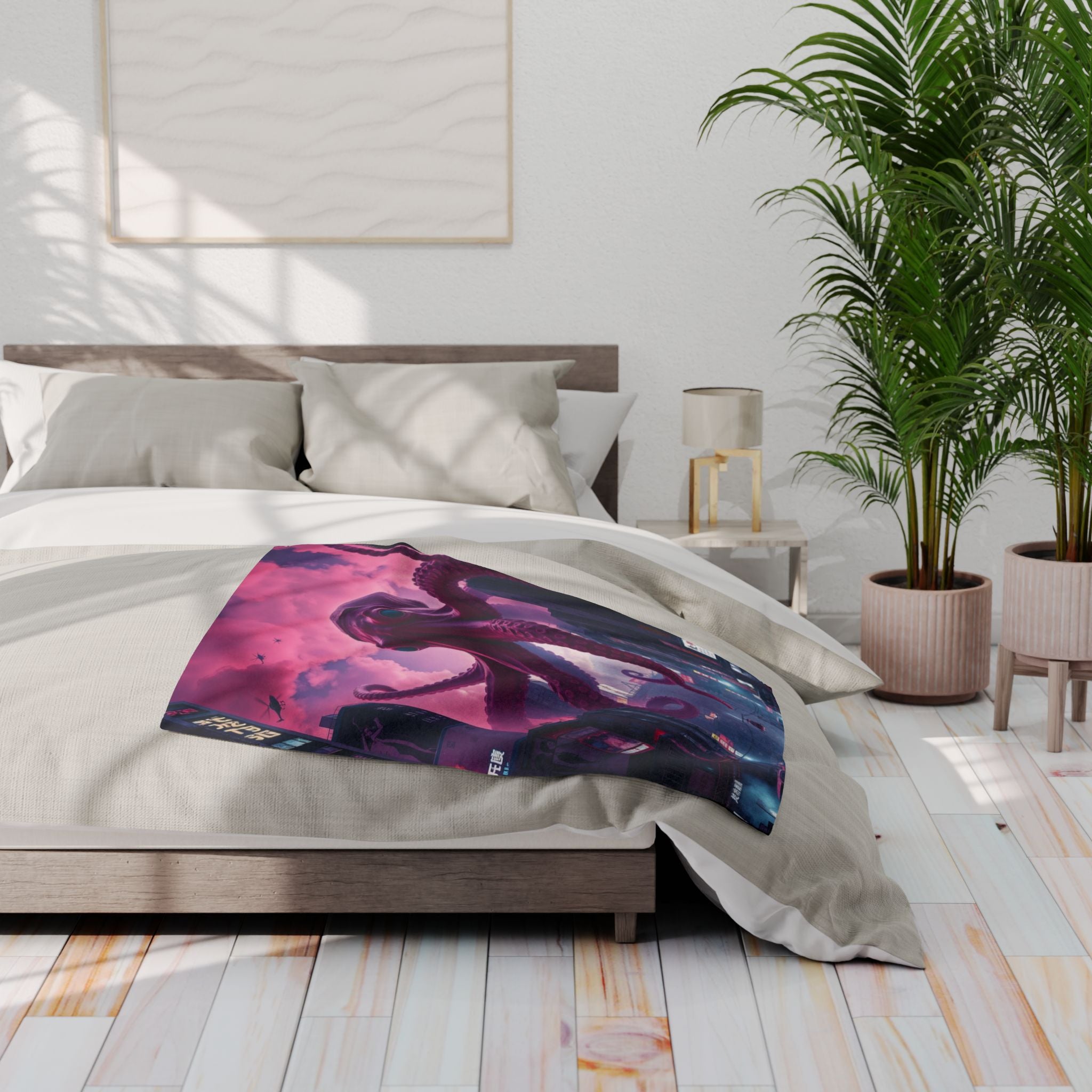 Octopus Attacks Downtown Tokyo City Blanket