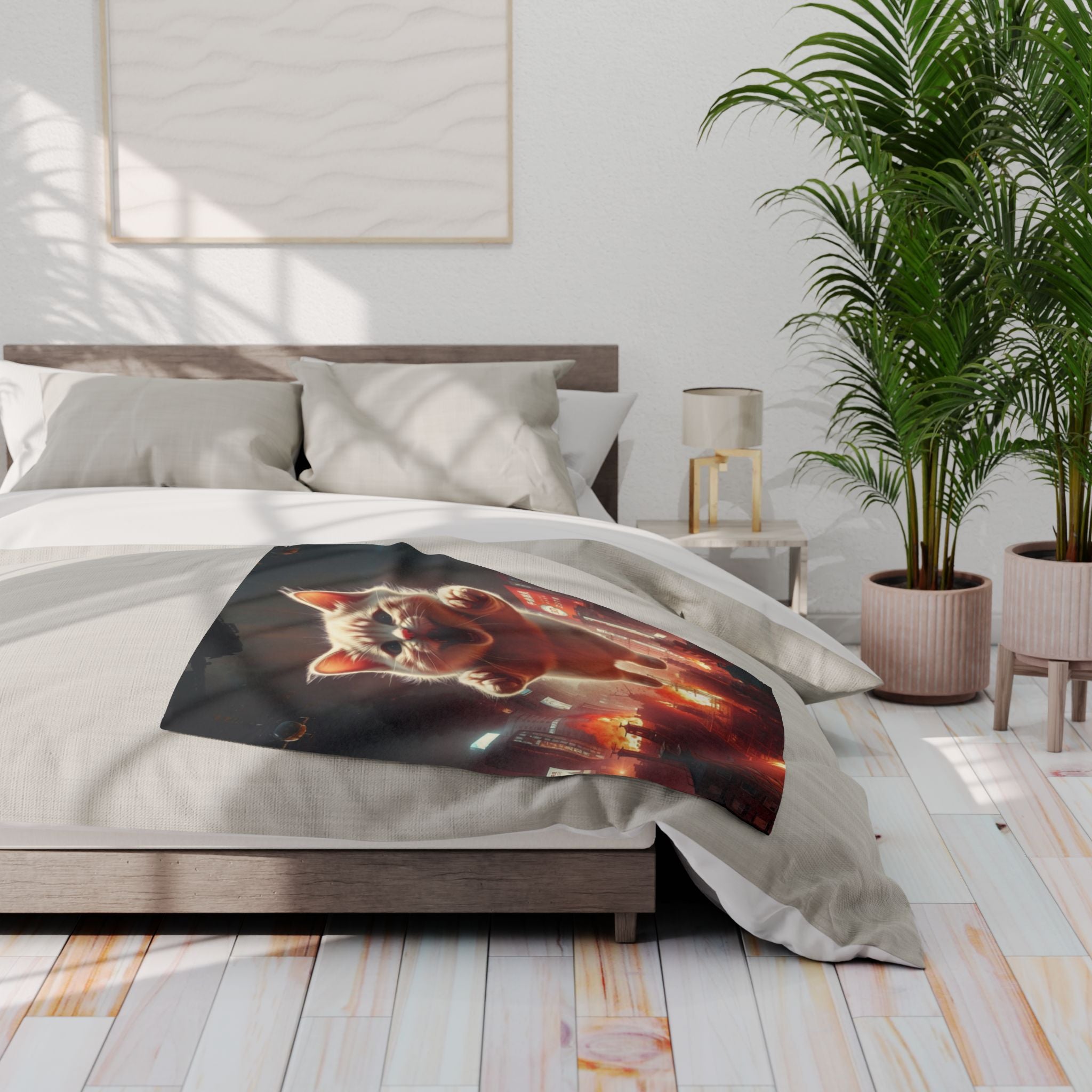 Angry Kitty Attacks Downtown Tokyo City Blanket