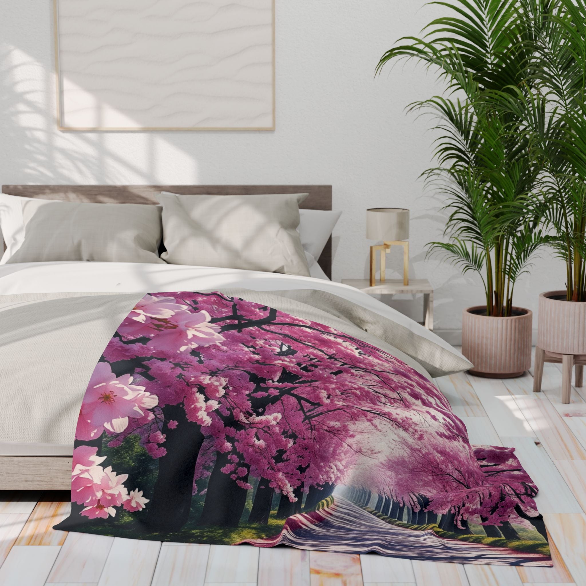Japanese Pink Cherry Blossom Blanket