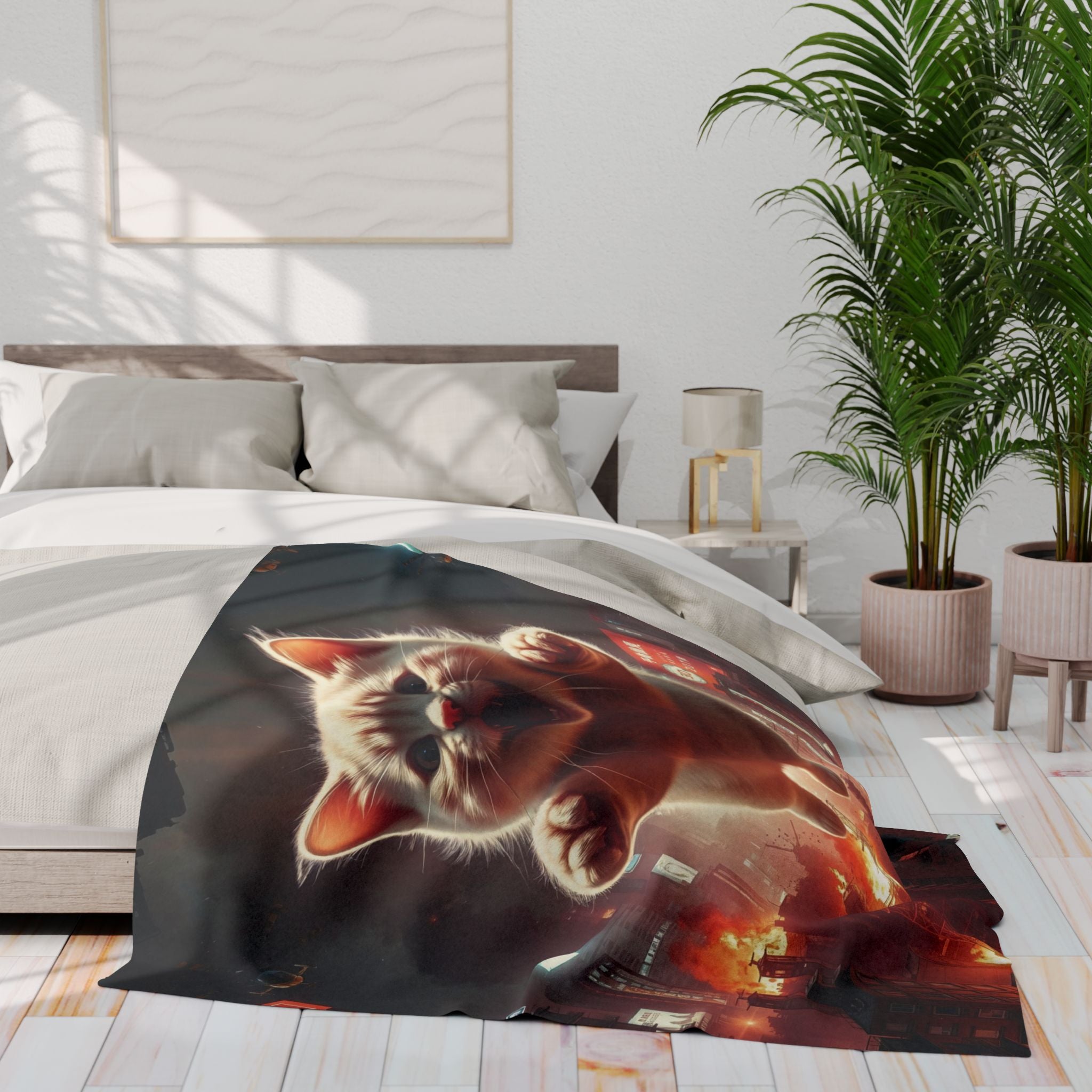 Angry Kitty Attacks Downtown Tokyo City Blanket