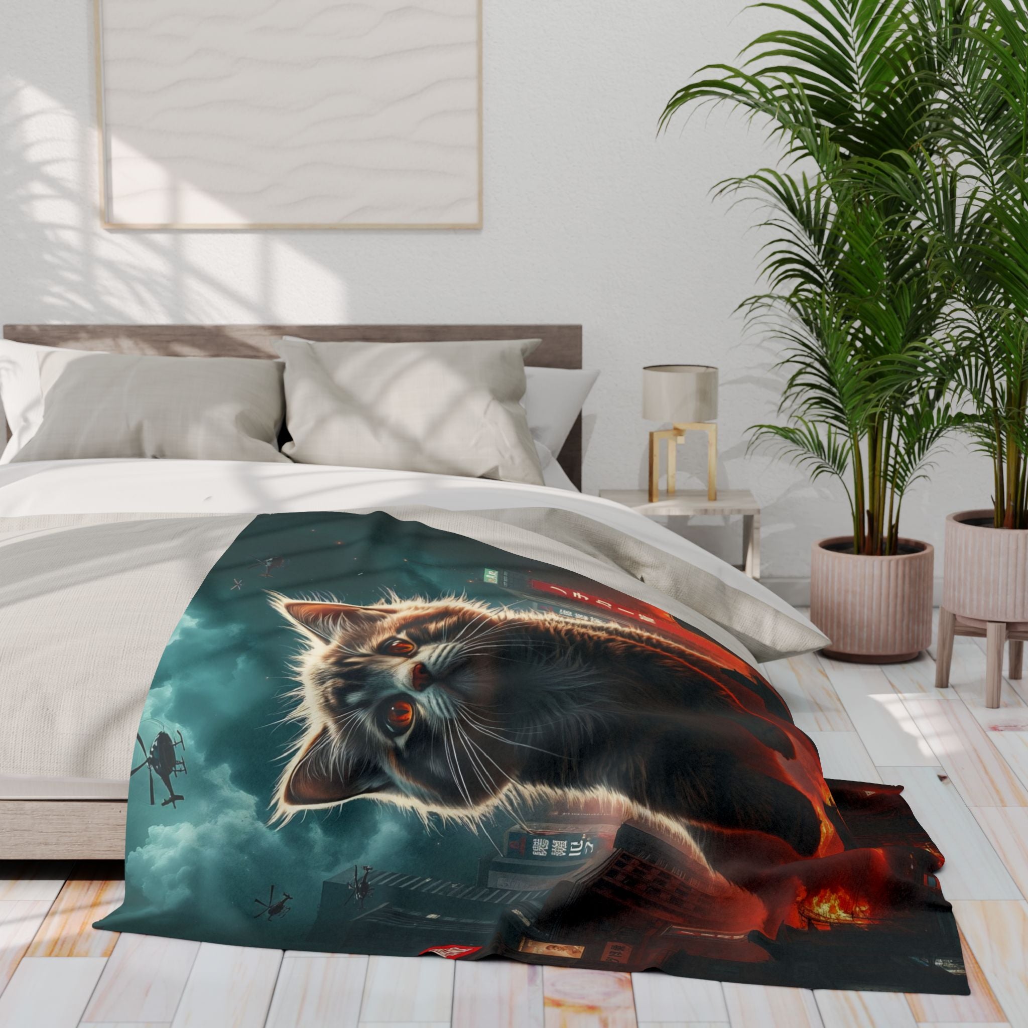 Angry Kitten Attacks Downtown Japan Blanket