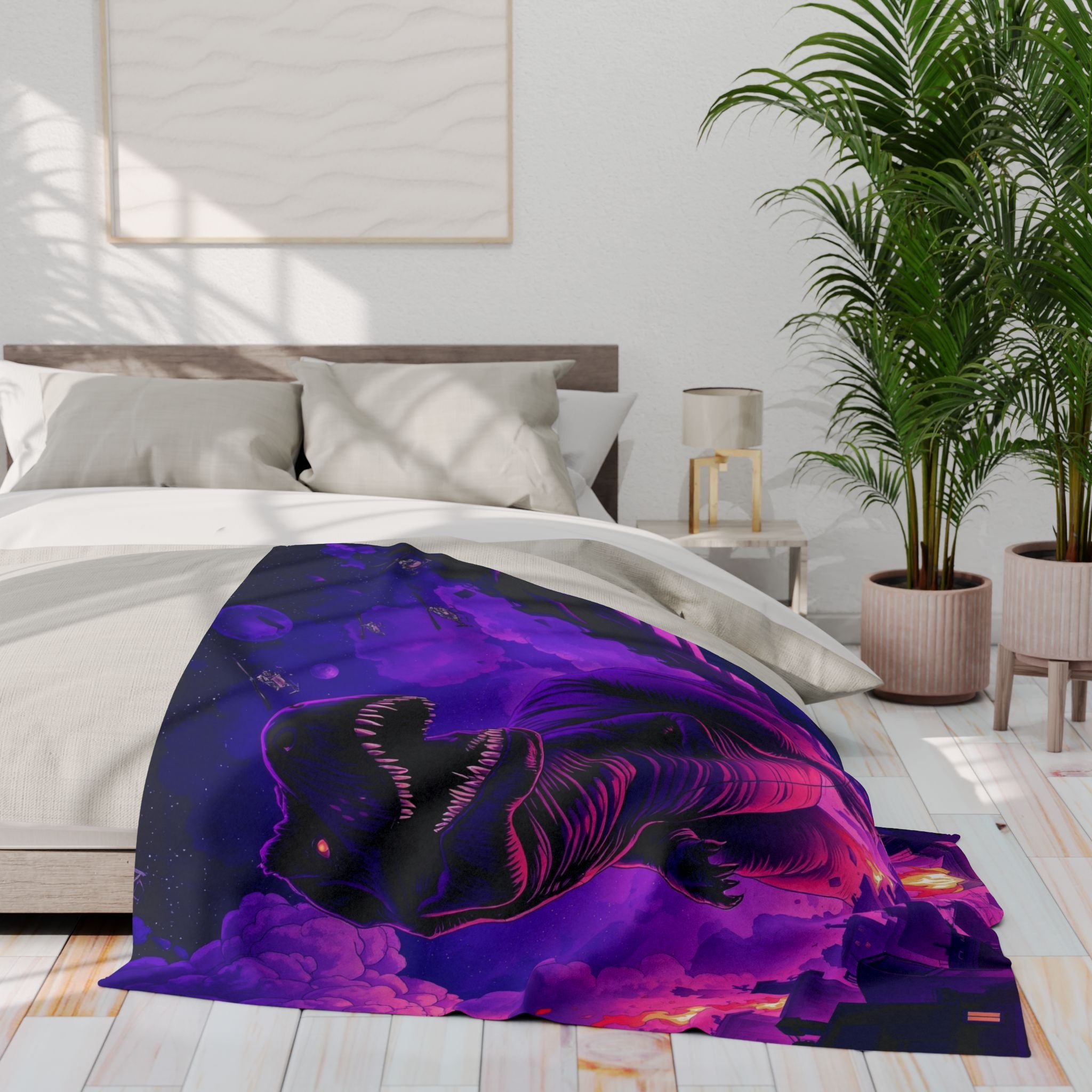 T-Rex Attacks City Blanket