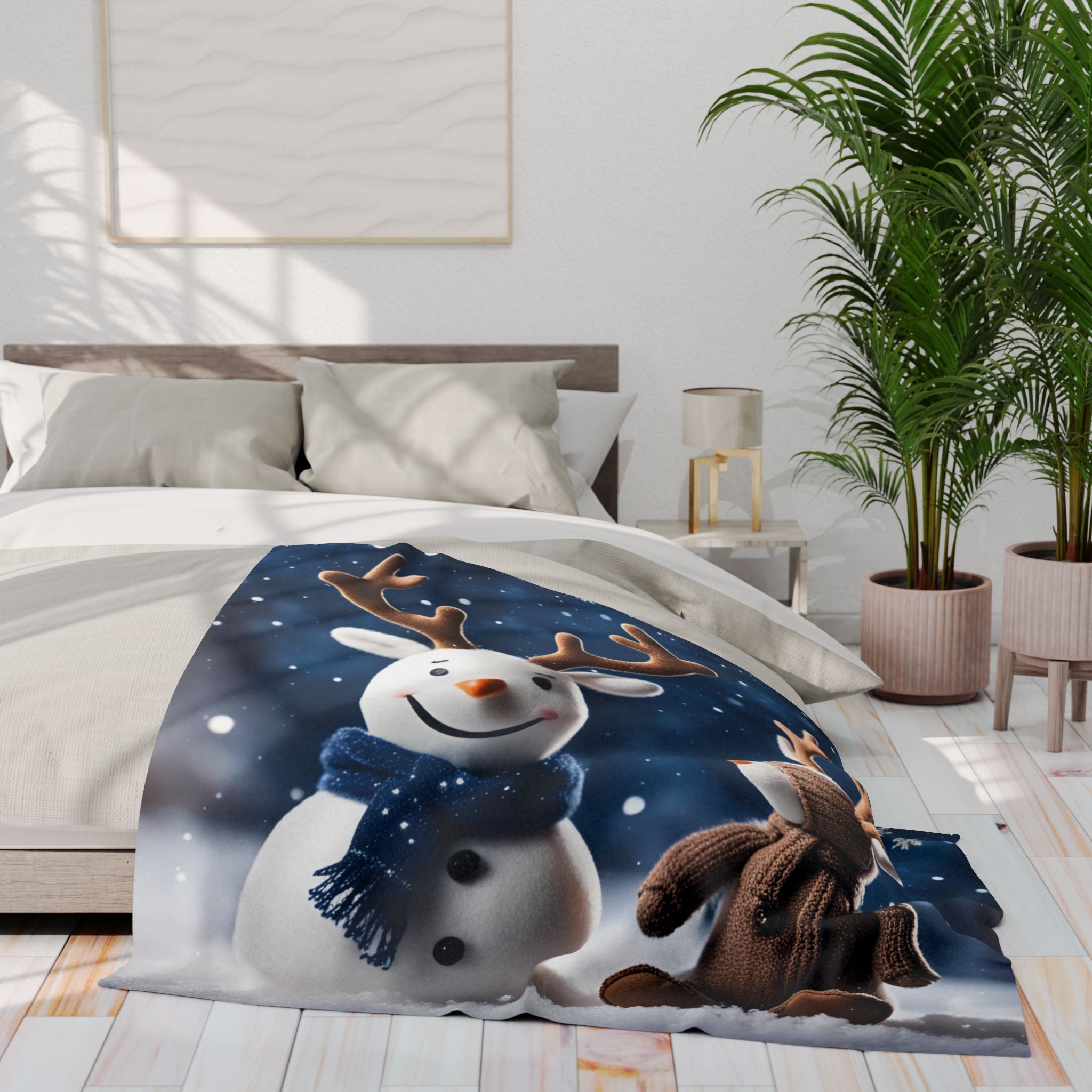 Snowman Reindeer Winter Blanket