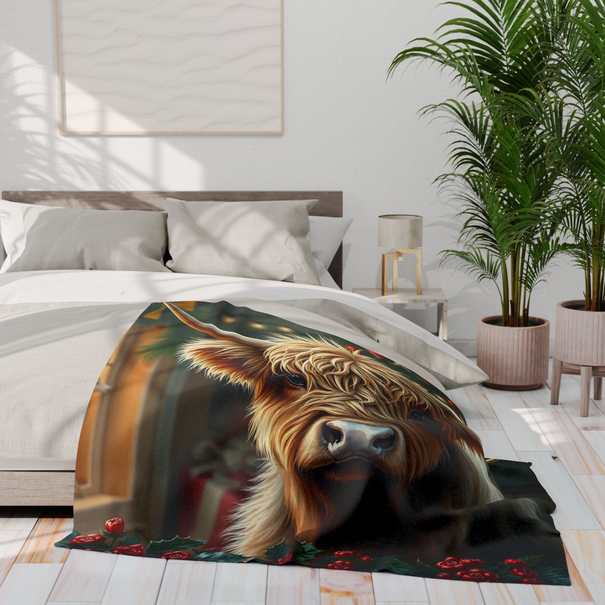 Festive Highland Cow Blanket