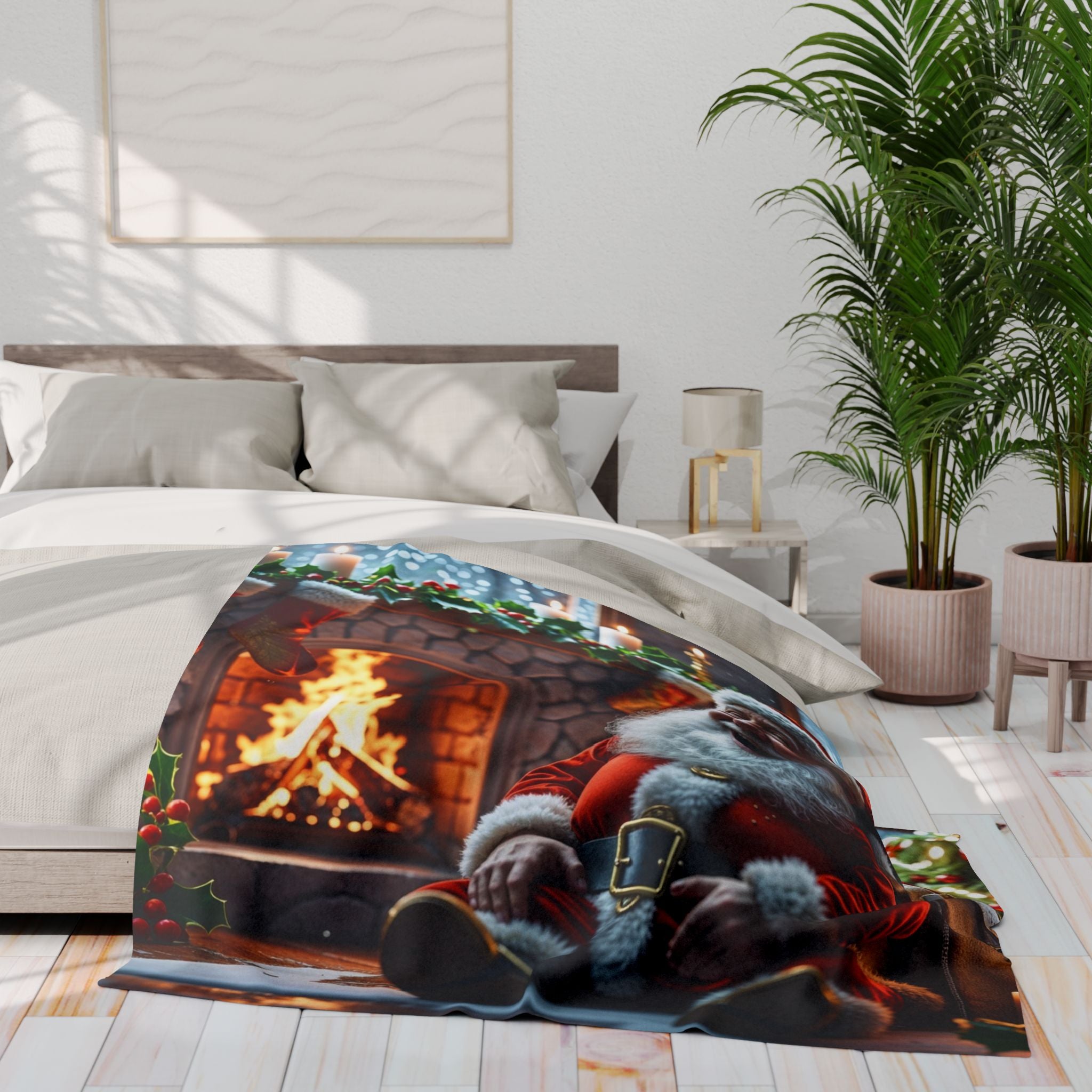 Happy Santa At The Fireplace