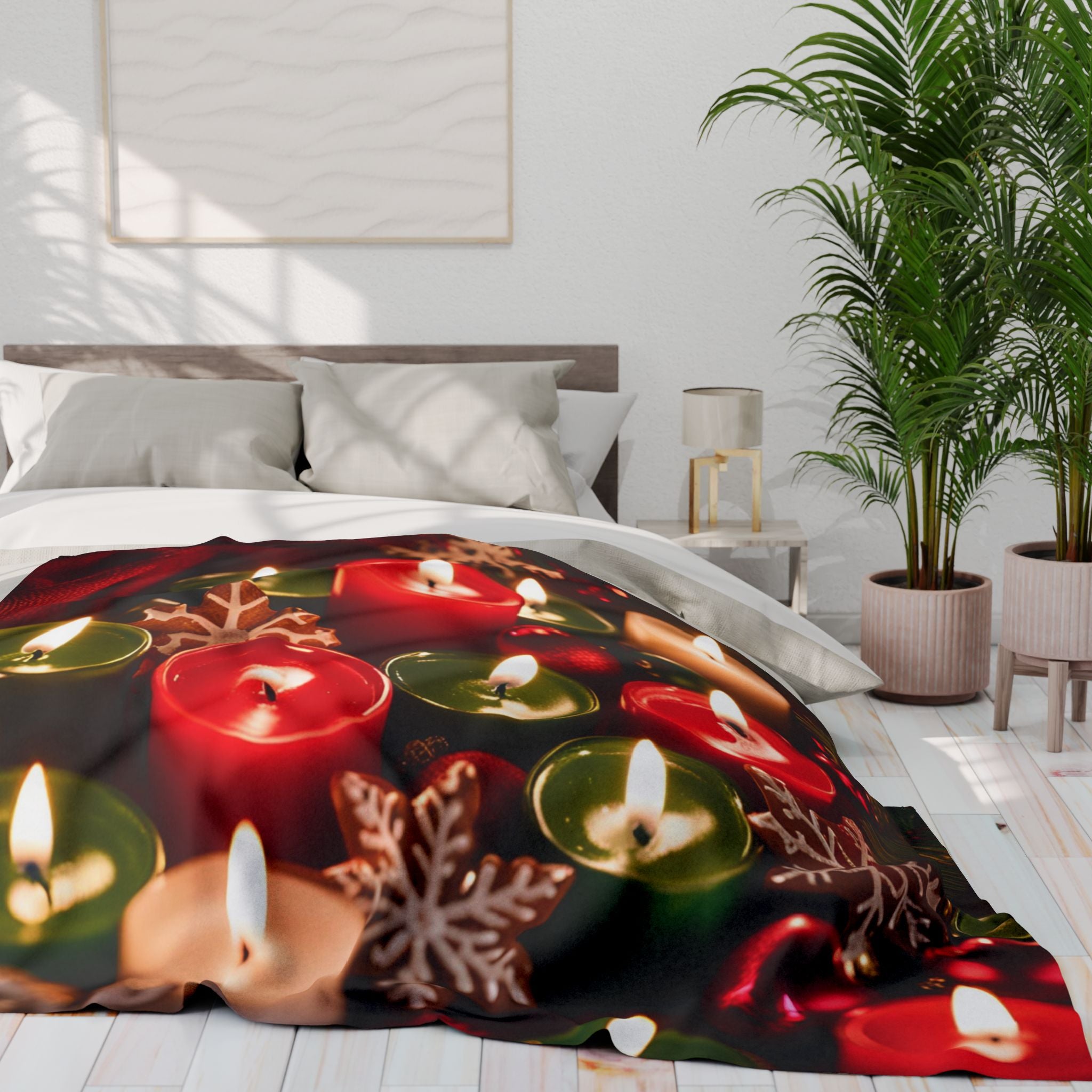 Christmas Candles and Snowflakes Blanket