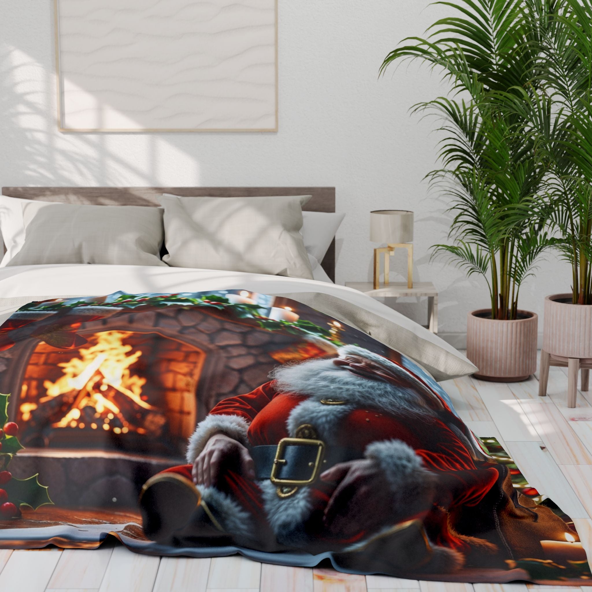 Happy Santa At The Fireplace