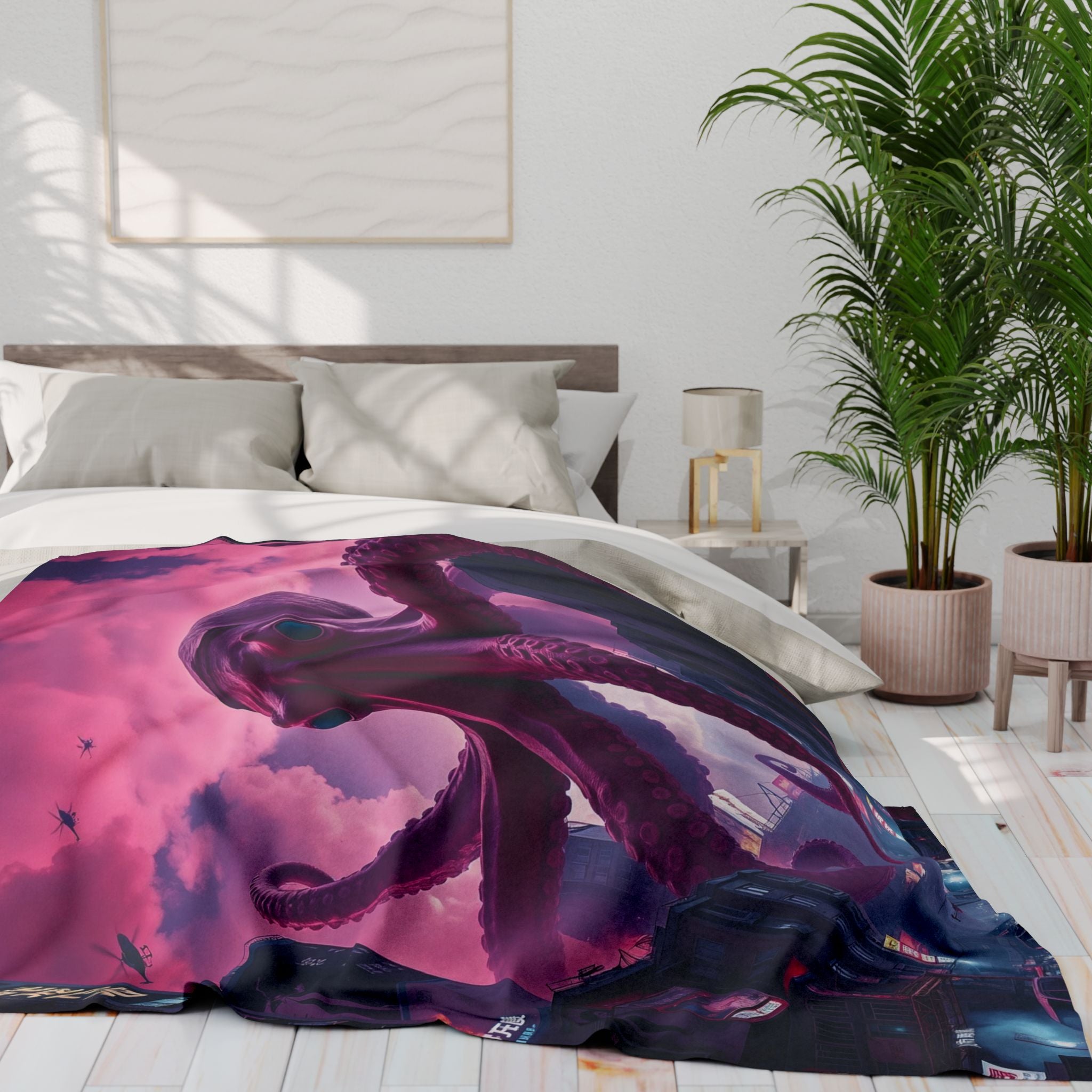 Octopus Attacks Downtown Tokyo City Blanket