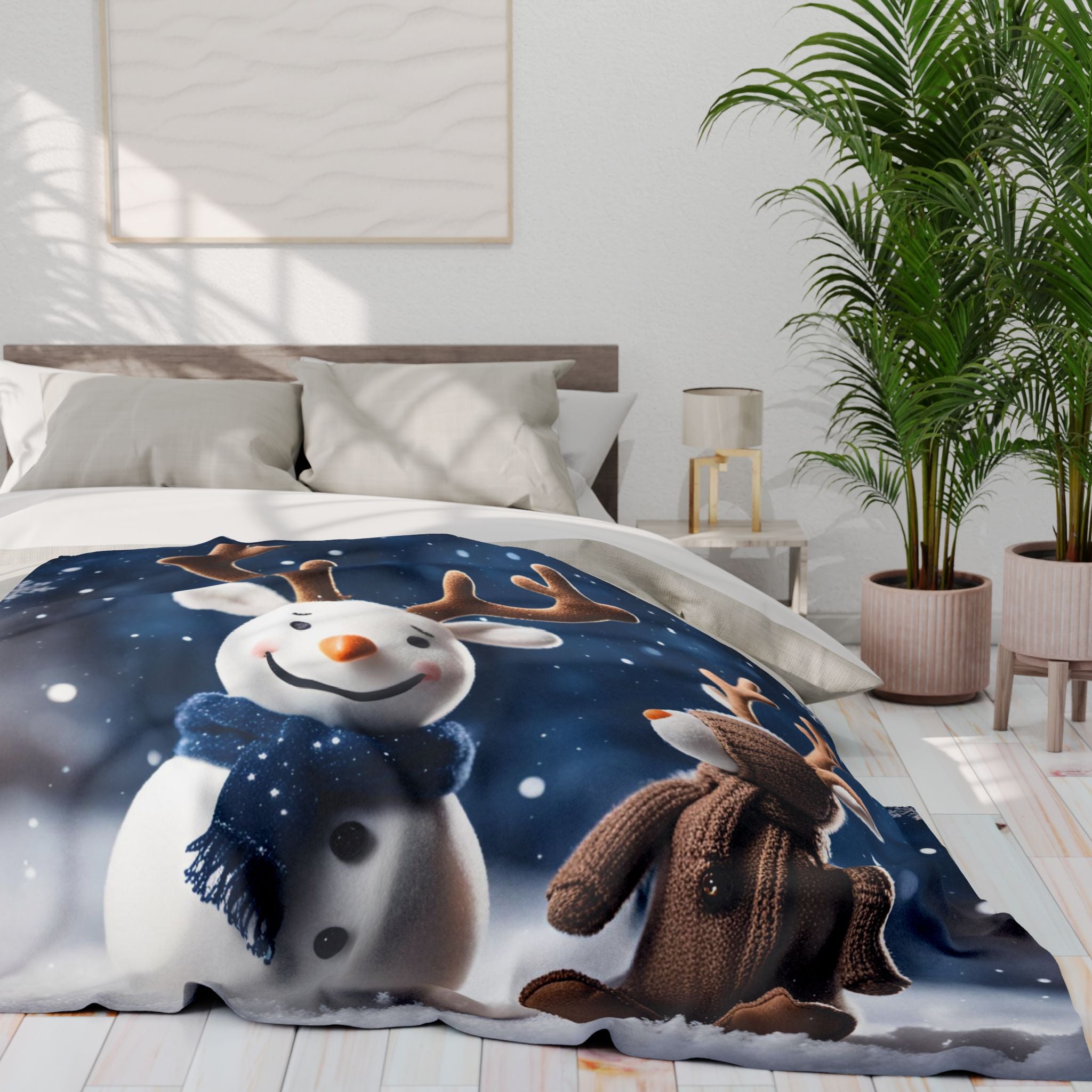 Snowman Reindeer Winter Blanket