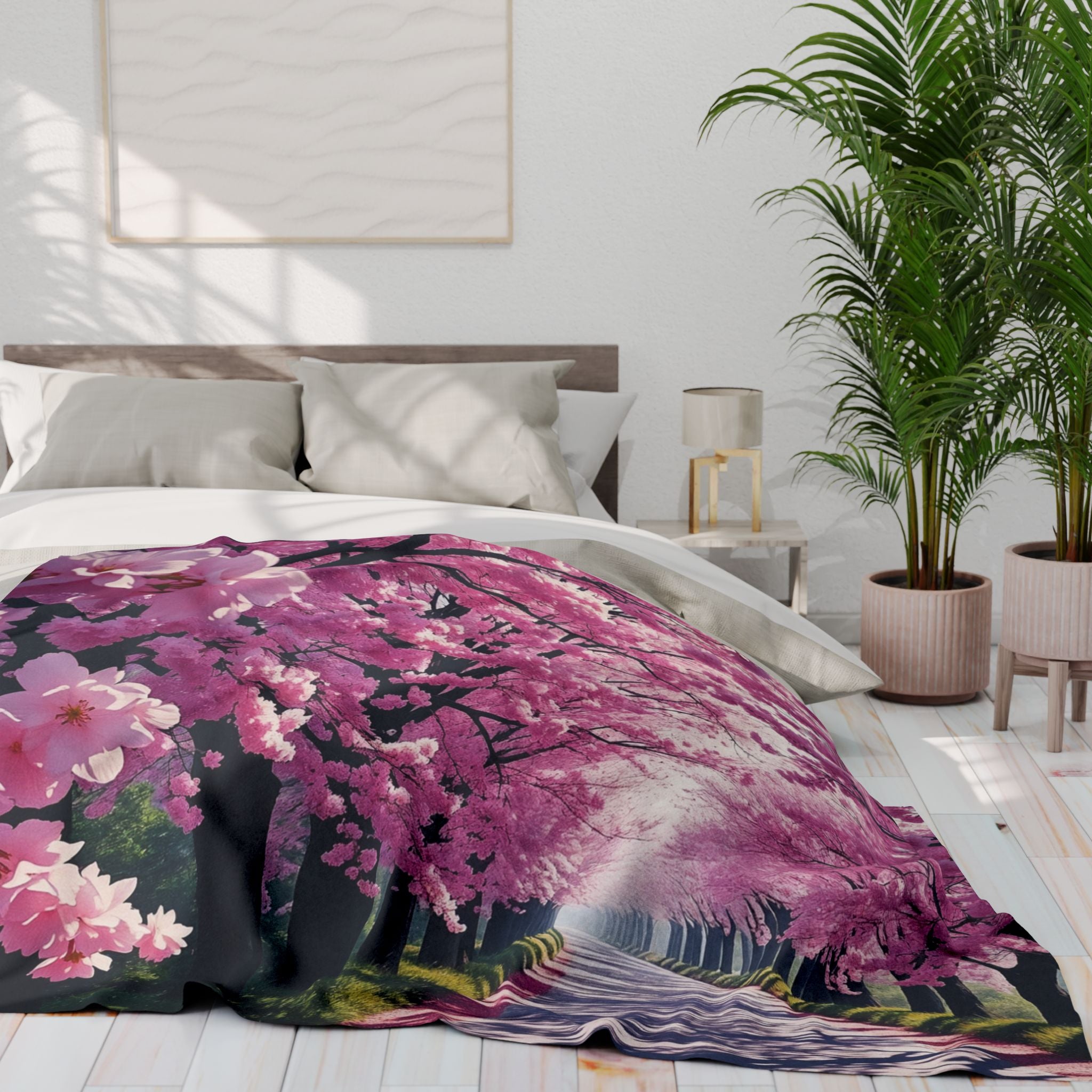 Japanese Pink Cherry Blossom Blanket