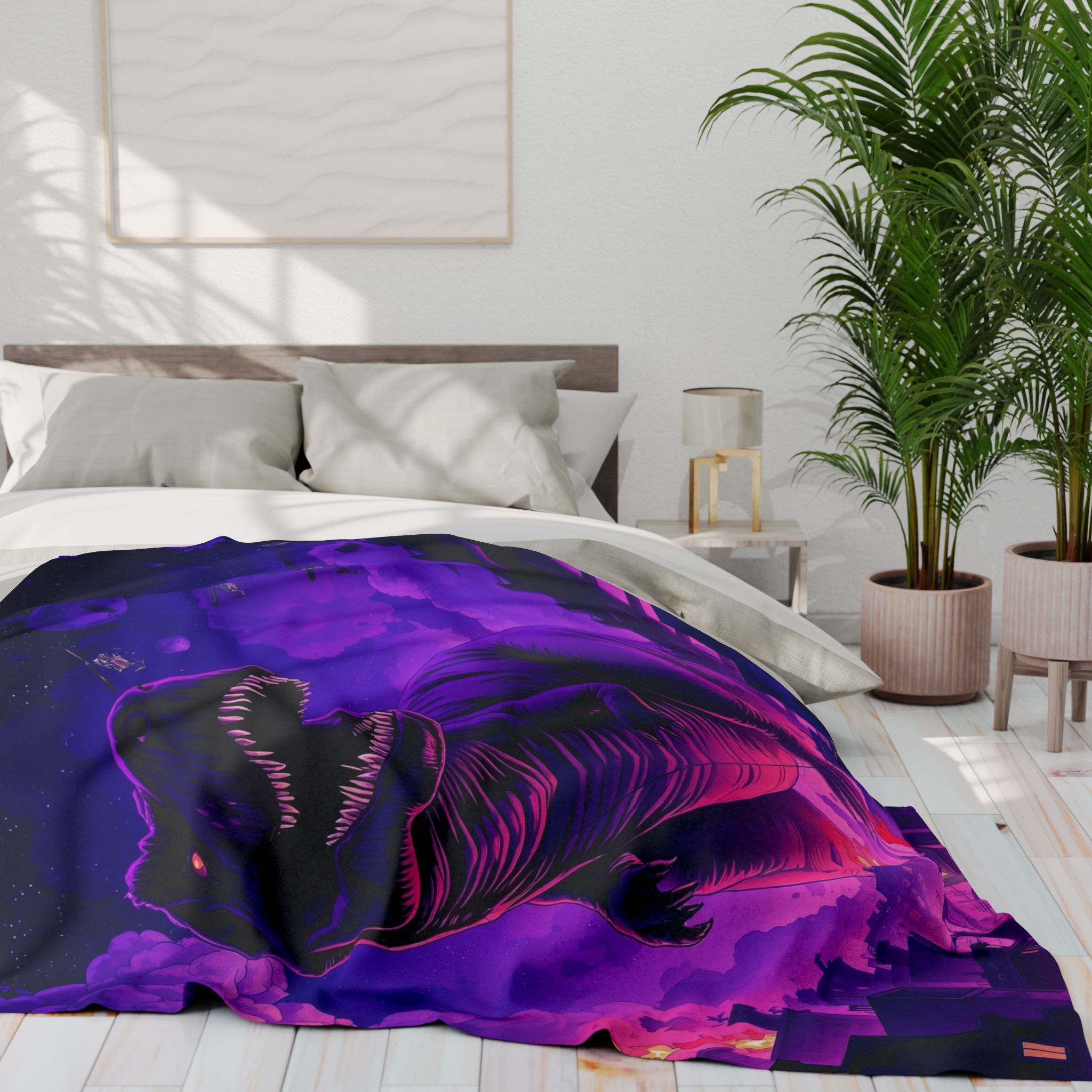 T-Rex Attacks City Blanket