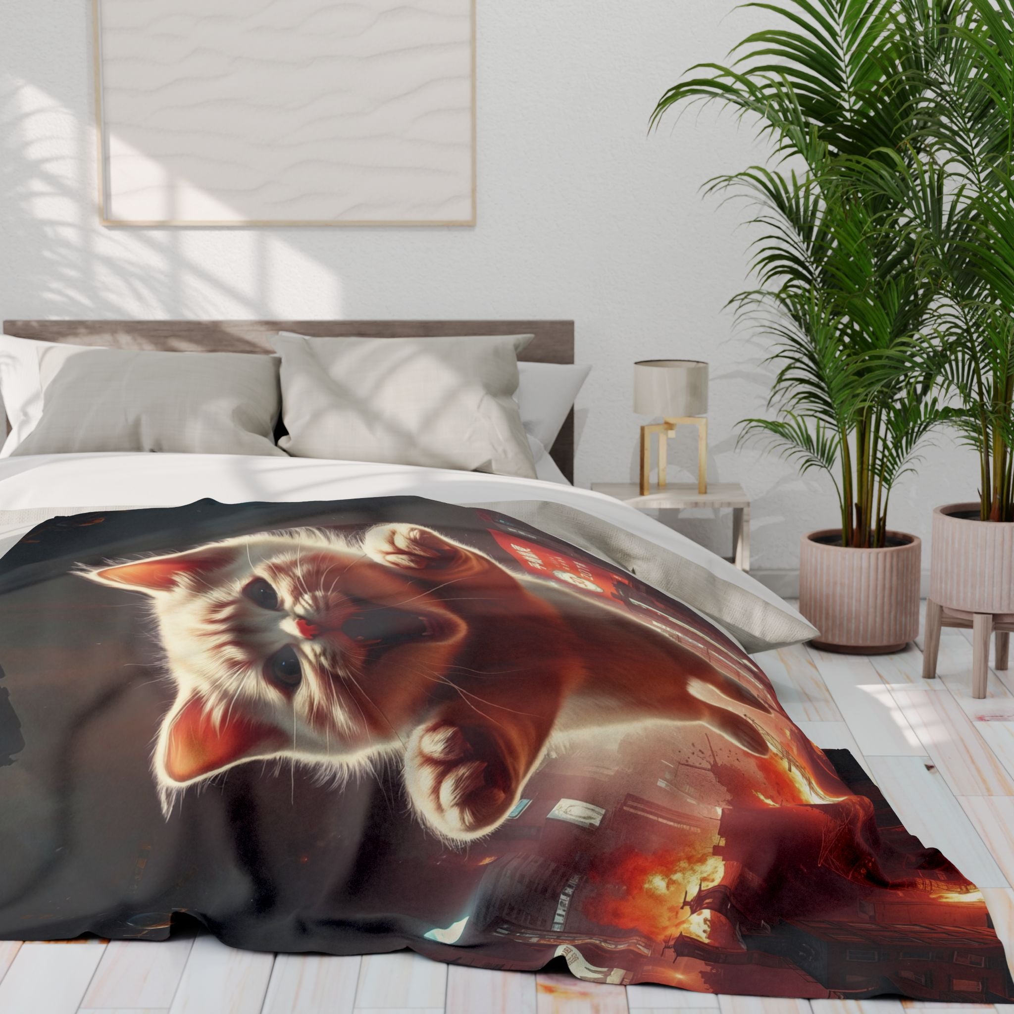 Angry Kitty Attacks Downtown Tokyo City Blanket