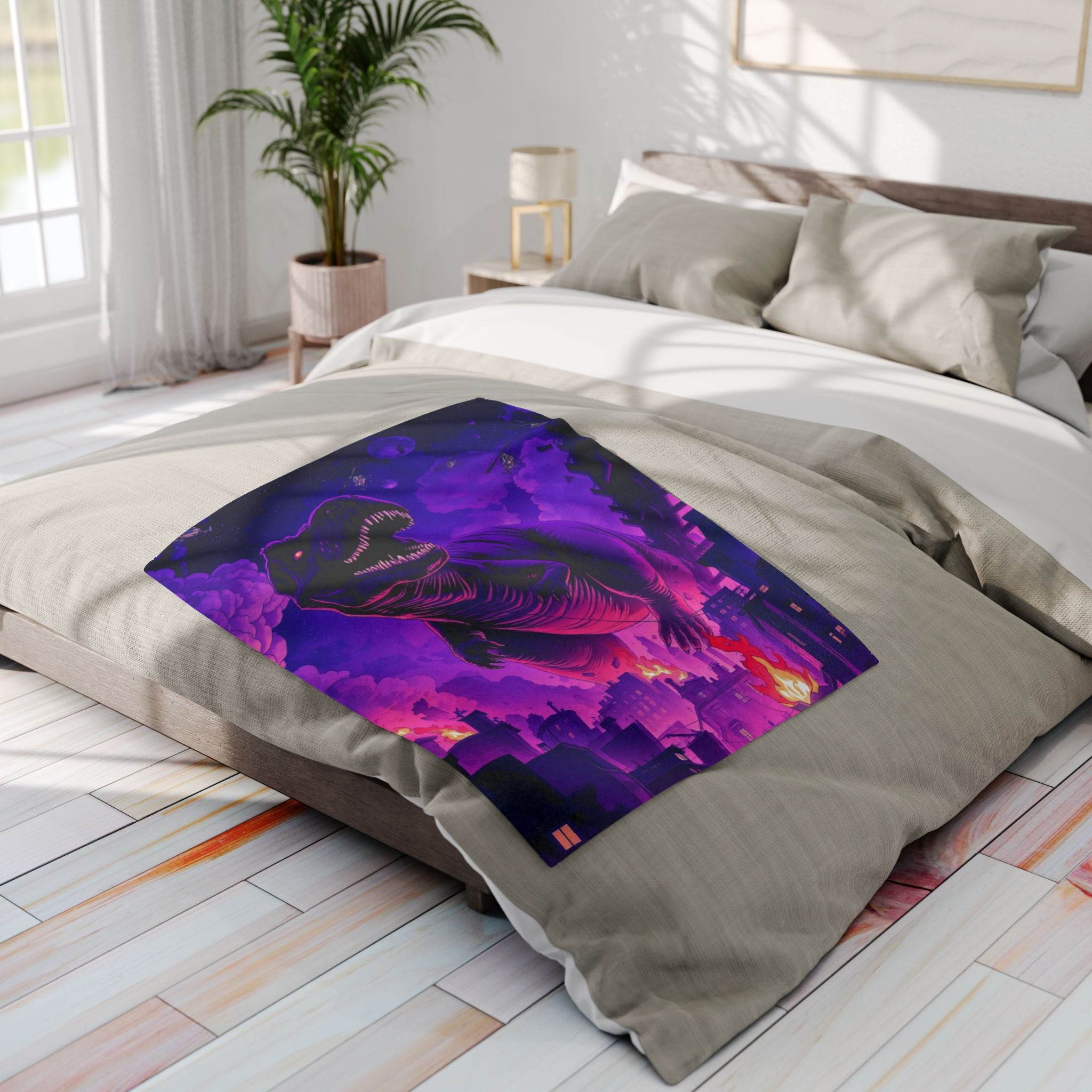 T-Rex Attacks City Blanket