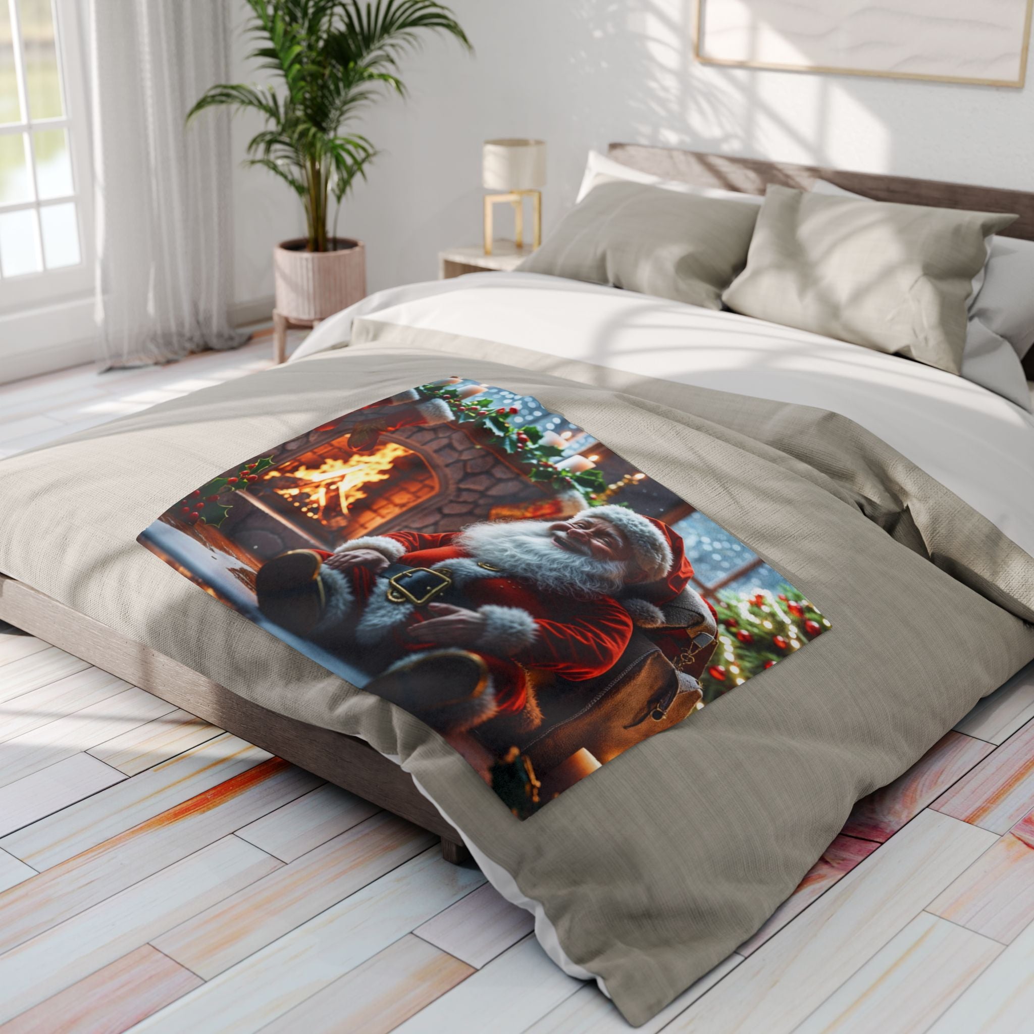 Happy Santa At The Fireplace