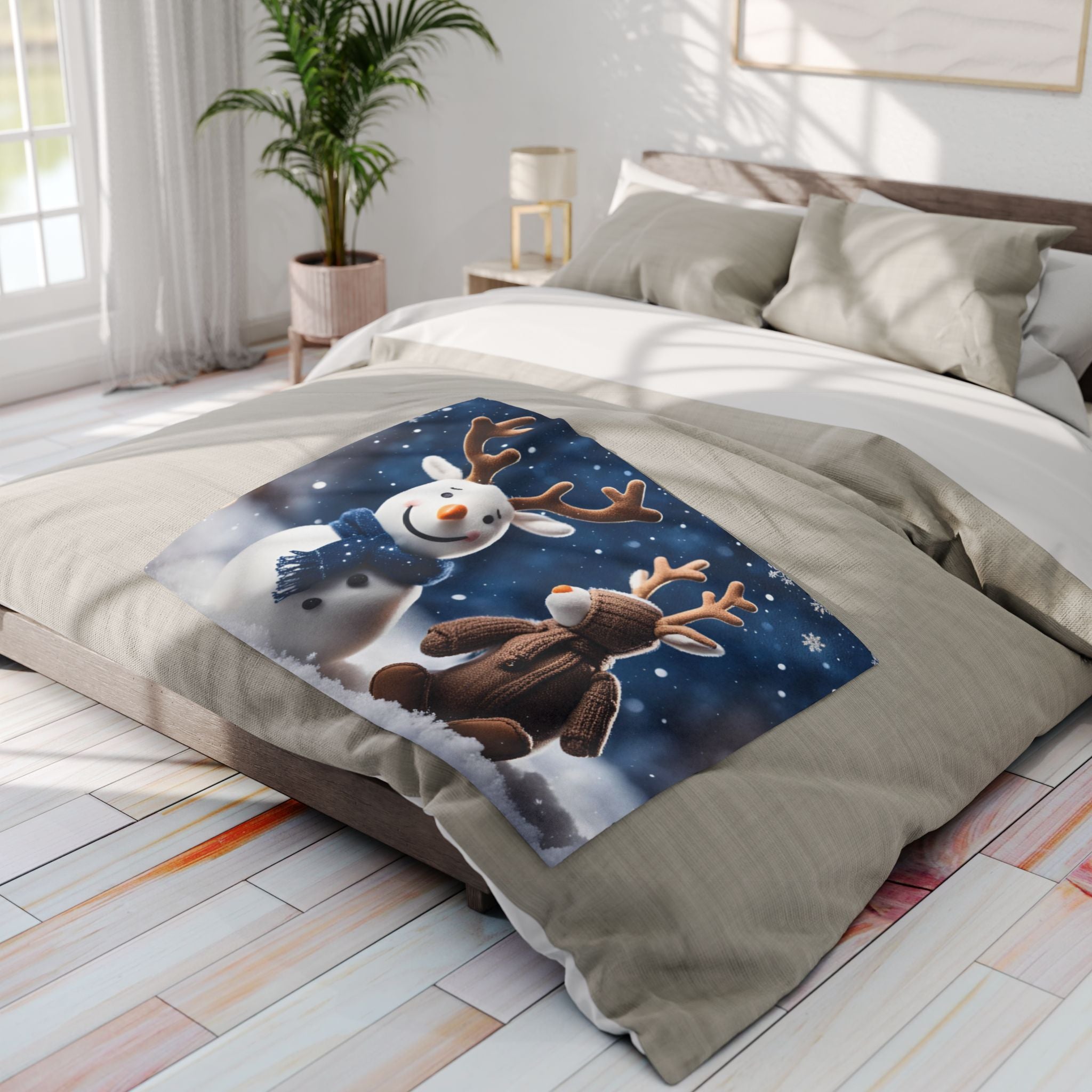 Snowman Reindeer Winter Blanket