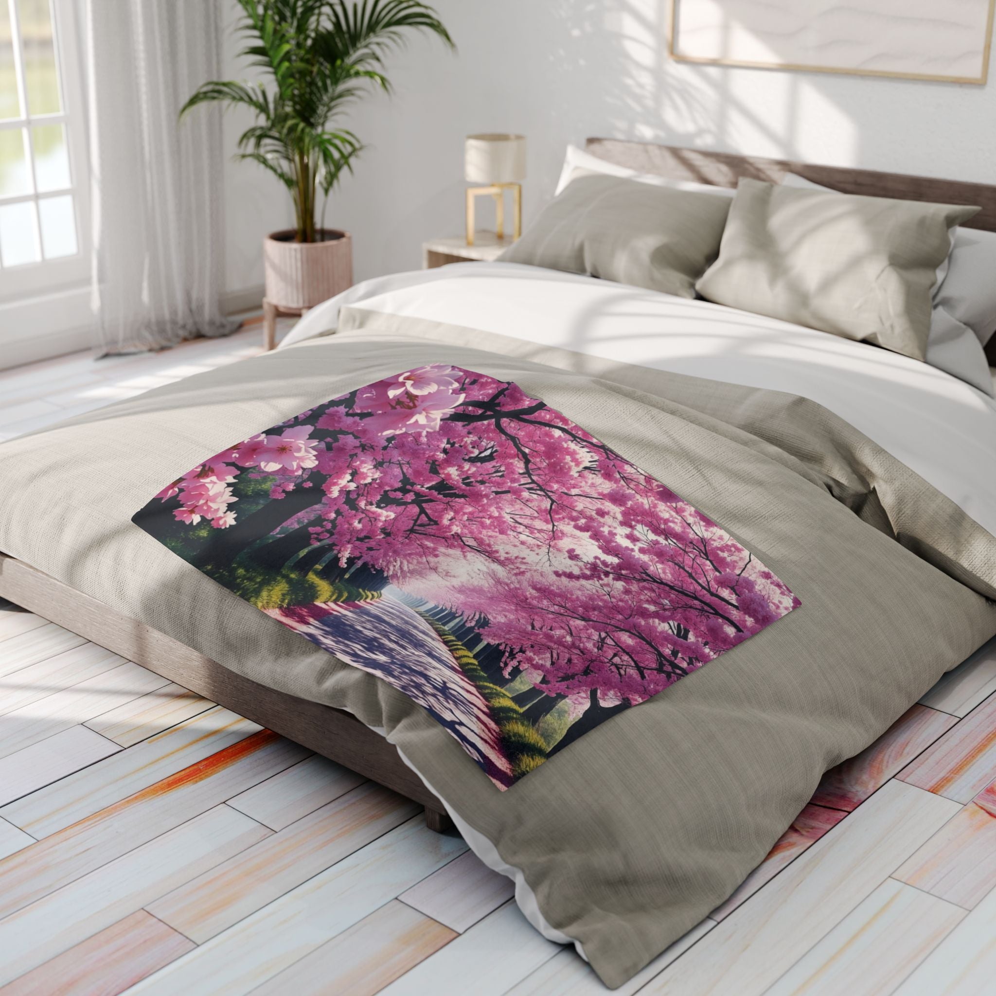 Japanese Pink Cherry Blossom Blanket