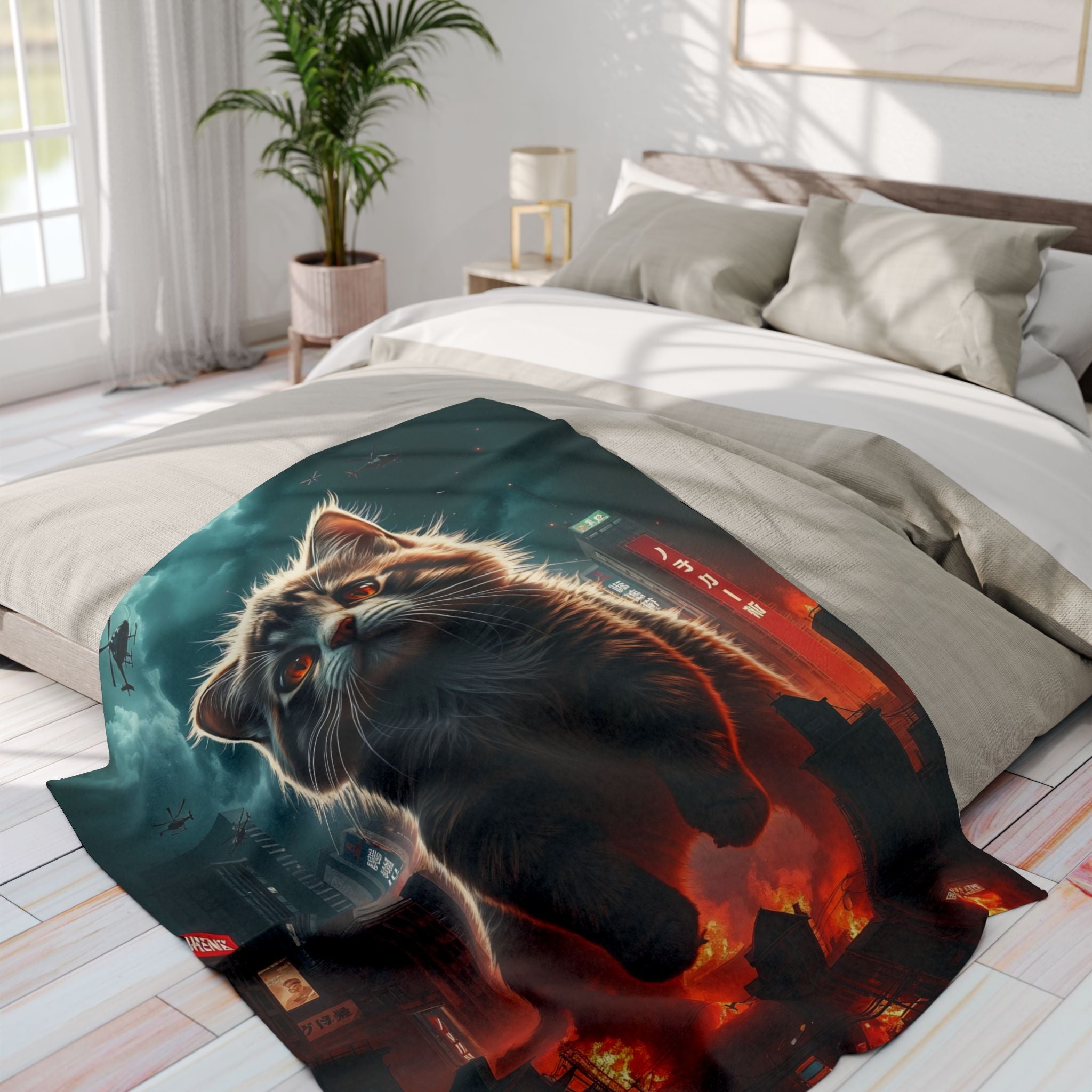 Angry Kitten Attacks Downtown Japan Blanket