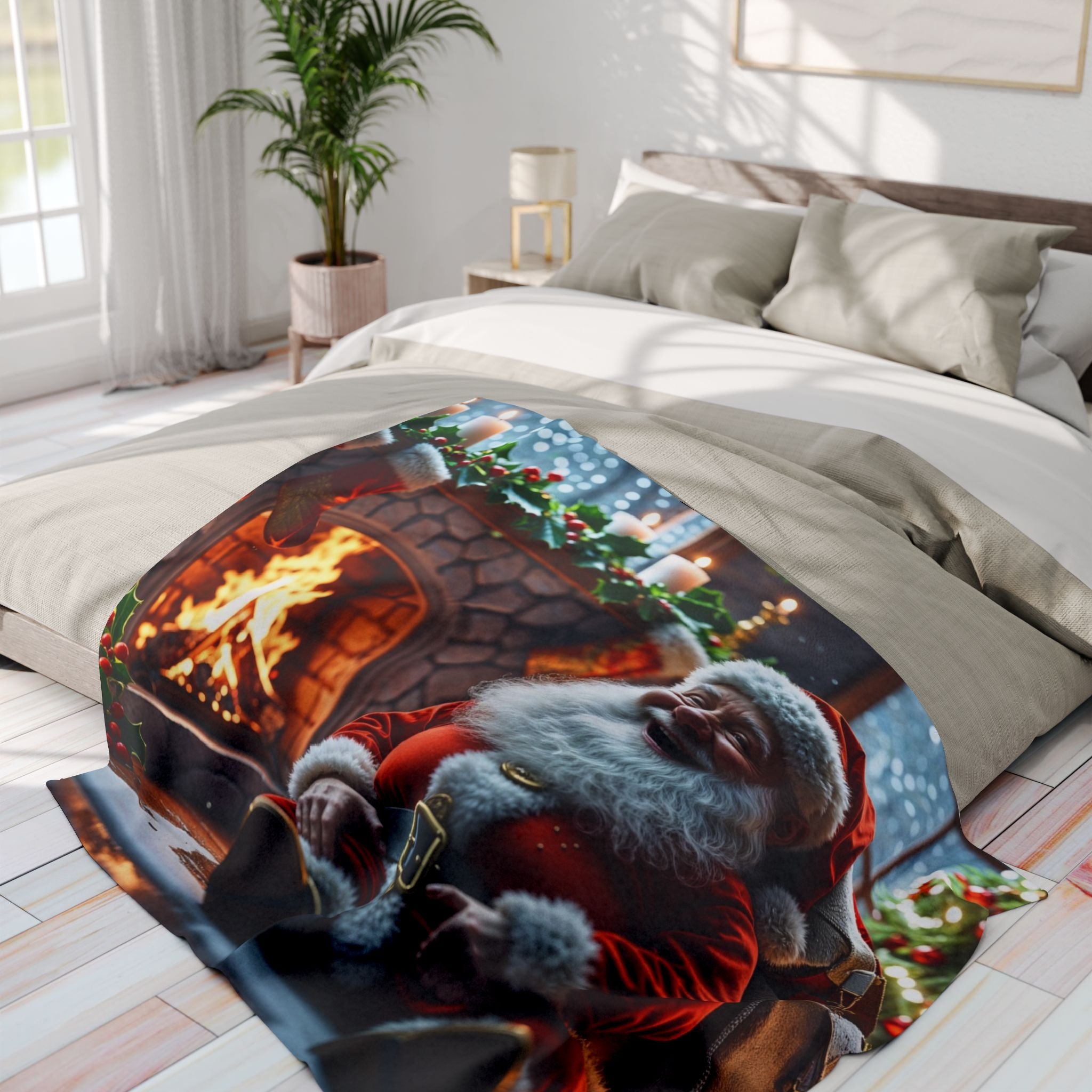 Happy Santa At The Fireplace