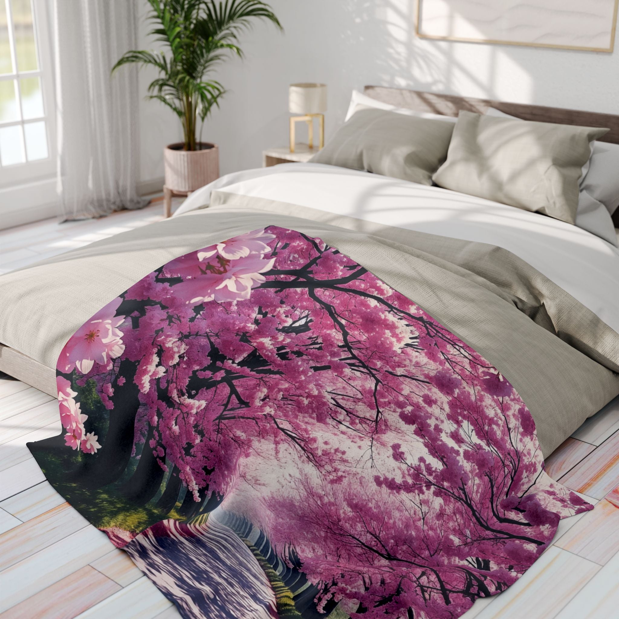 Japanese Pink Cherry Blossom Blanket
