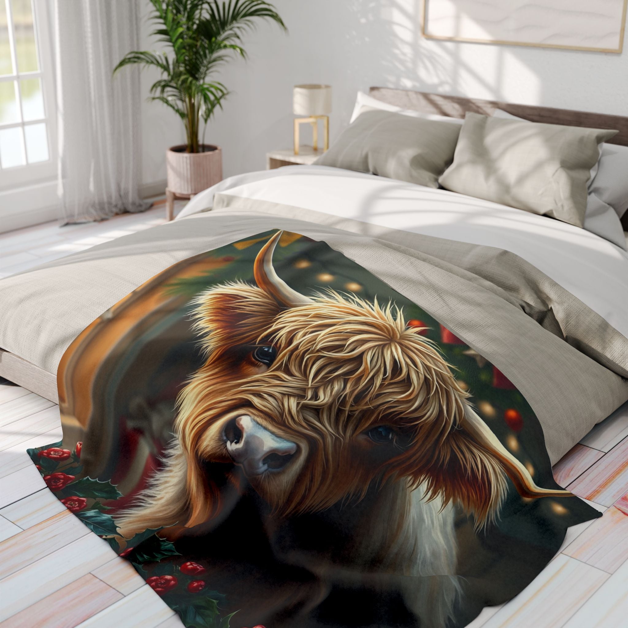 Festive Highland Cow Blanket