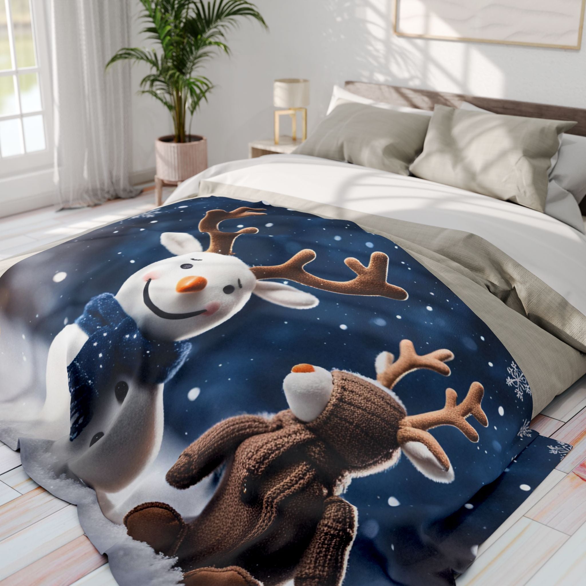 Snowman Reindeer Winter Blanket