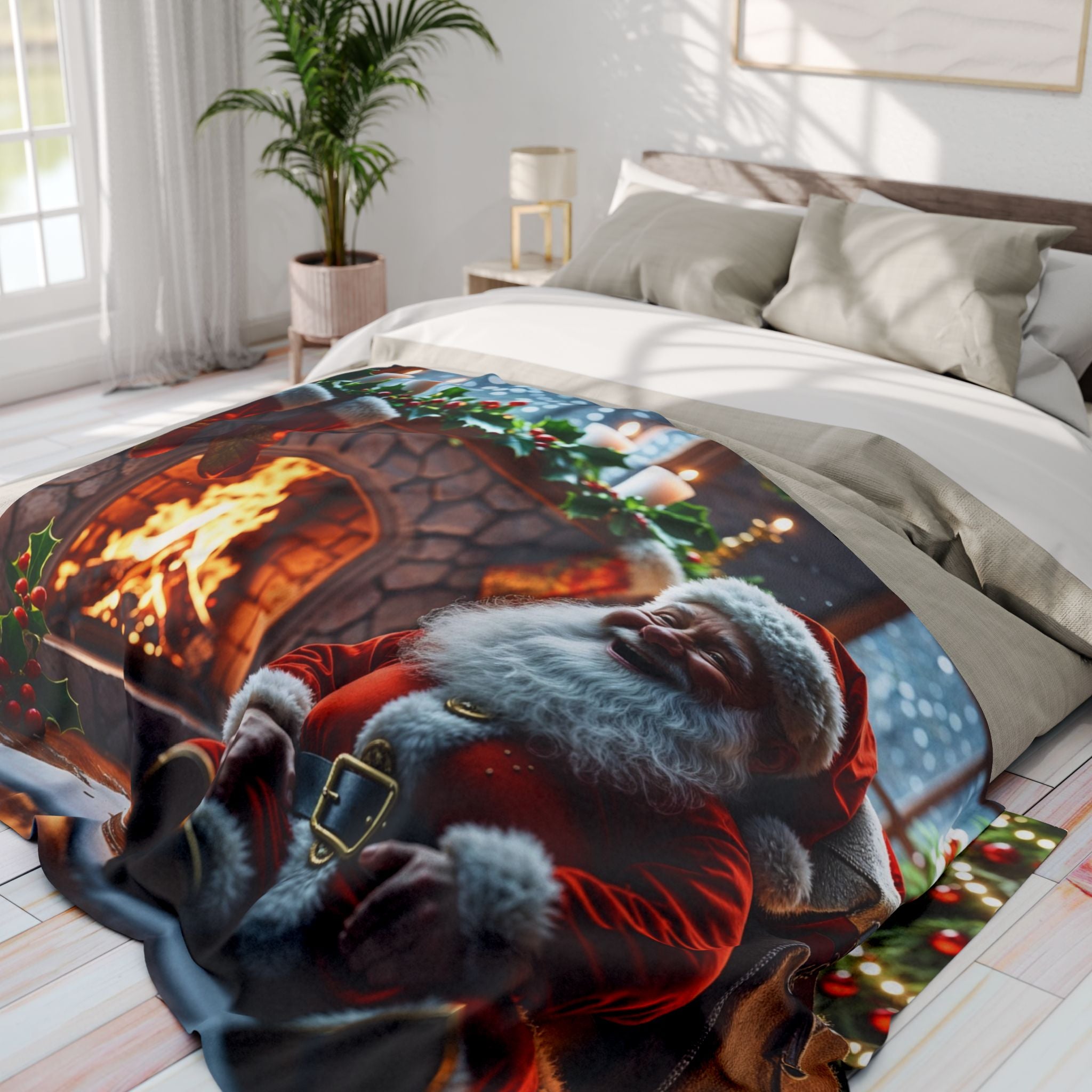 Happy Santa At The Fireplace