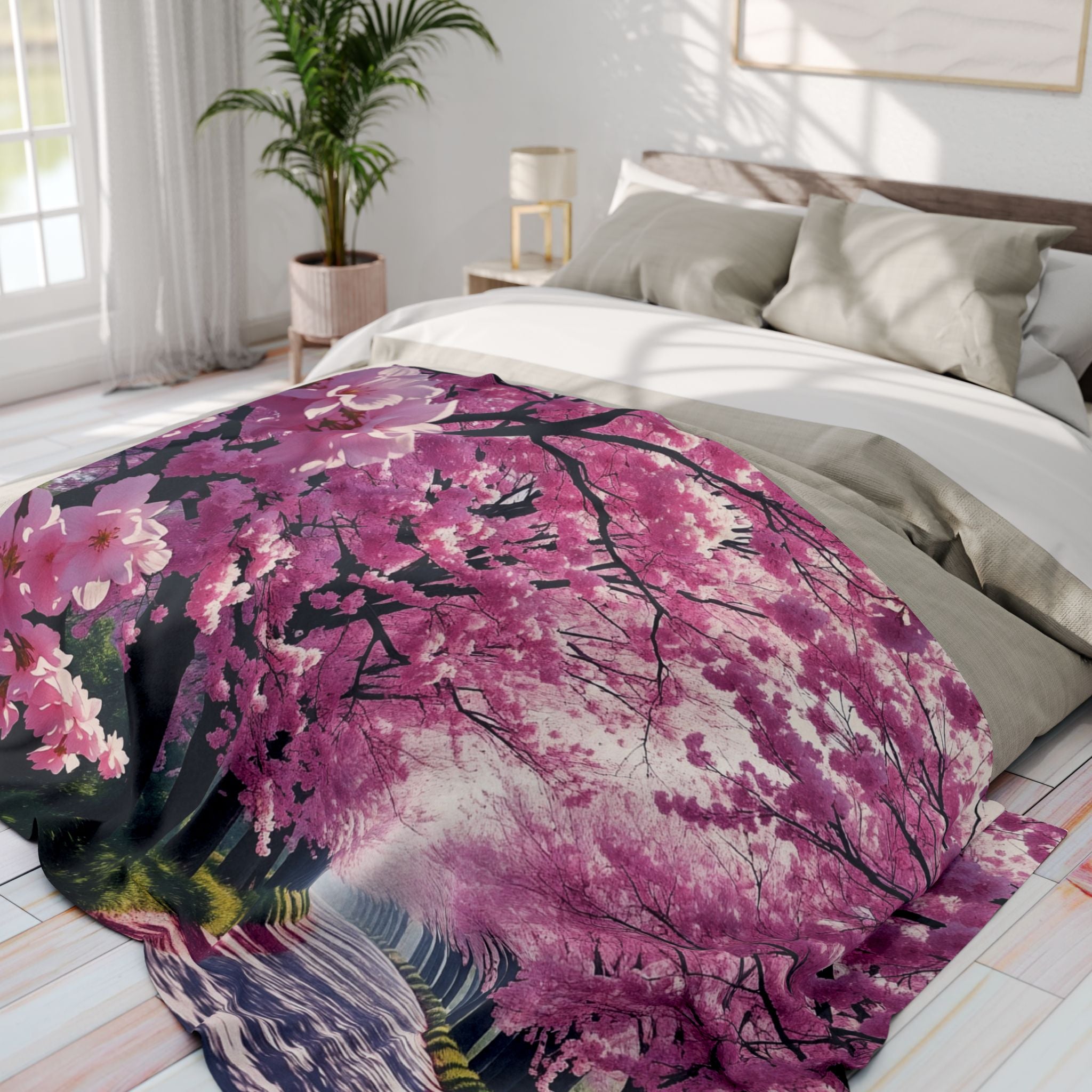 Japanese Pink Cherry Blossom Blanket