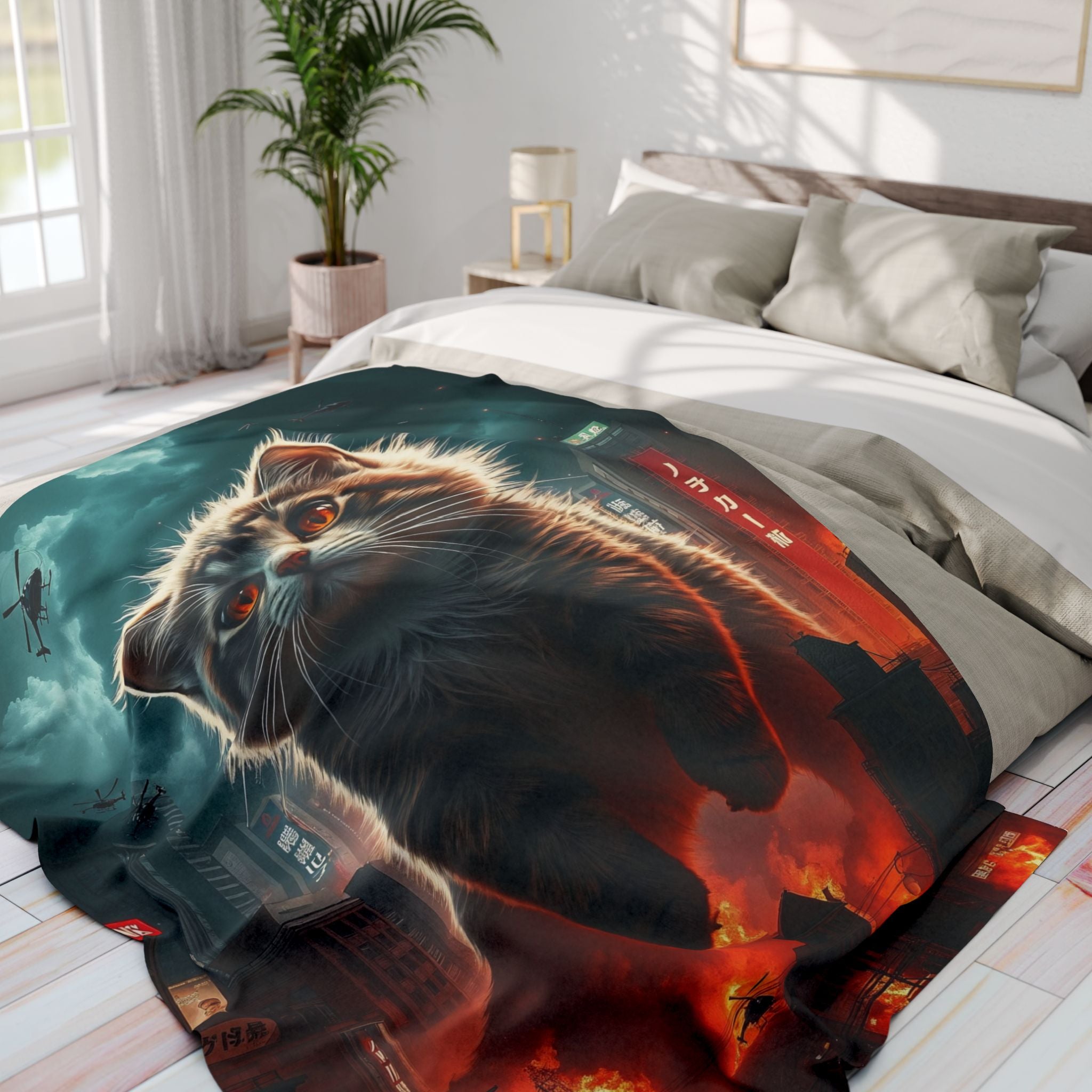 Angry Kitten Attacks Downtown Japan Blanket