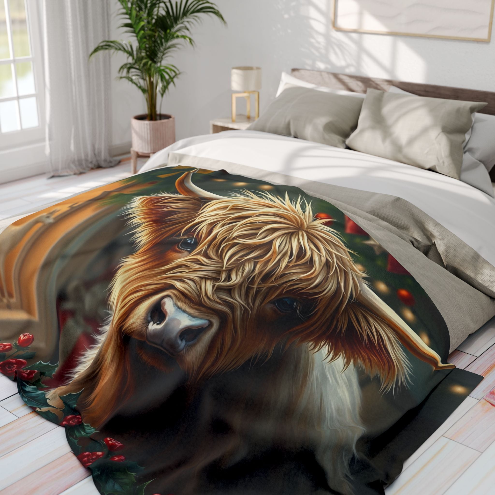 Festive Highland Cow Blanket