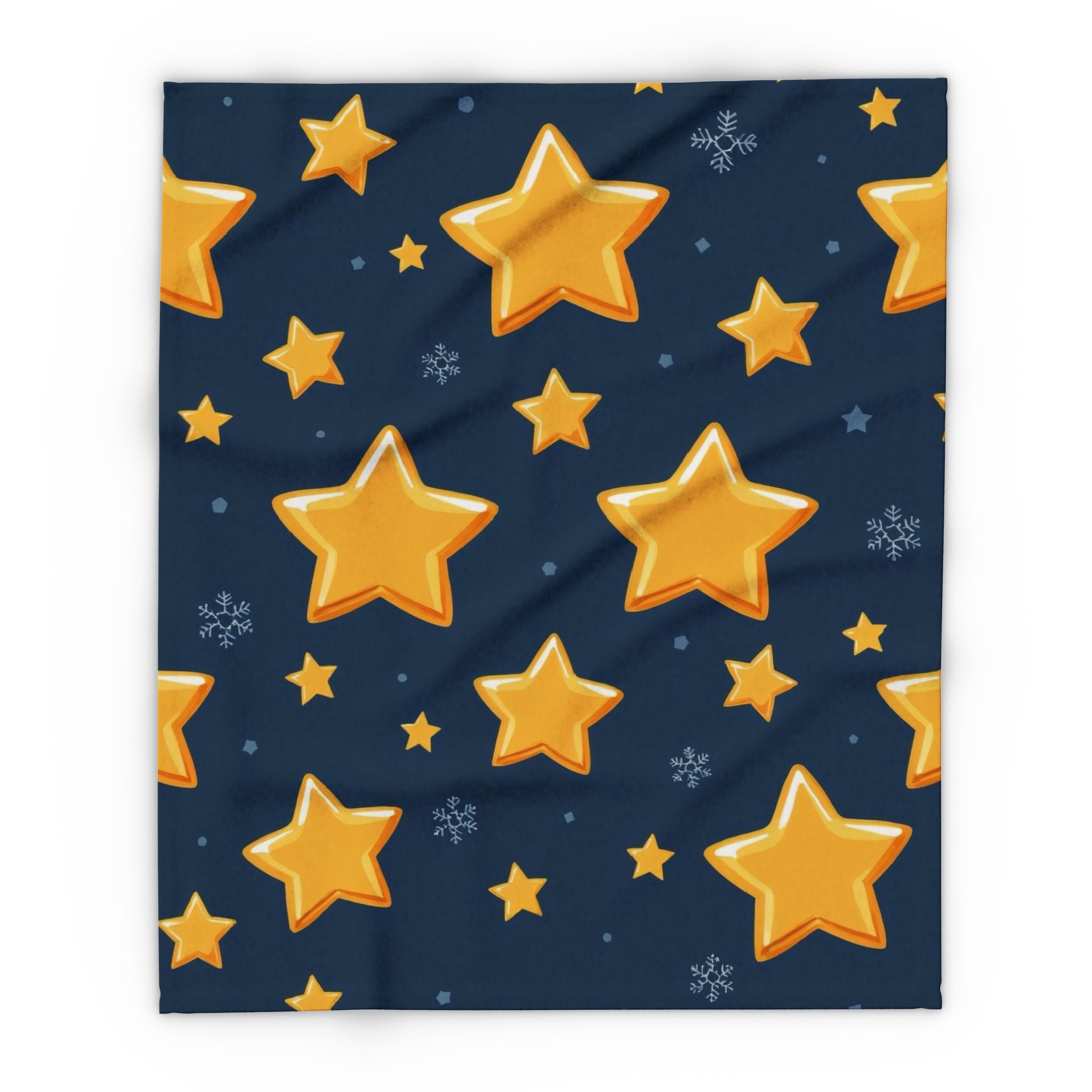 Navy blue blanket with gold star pattern.