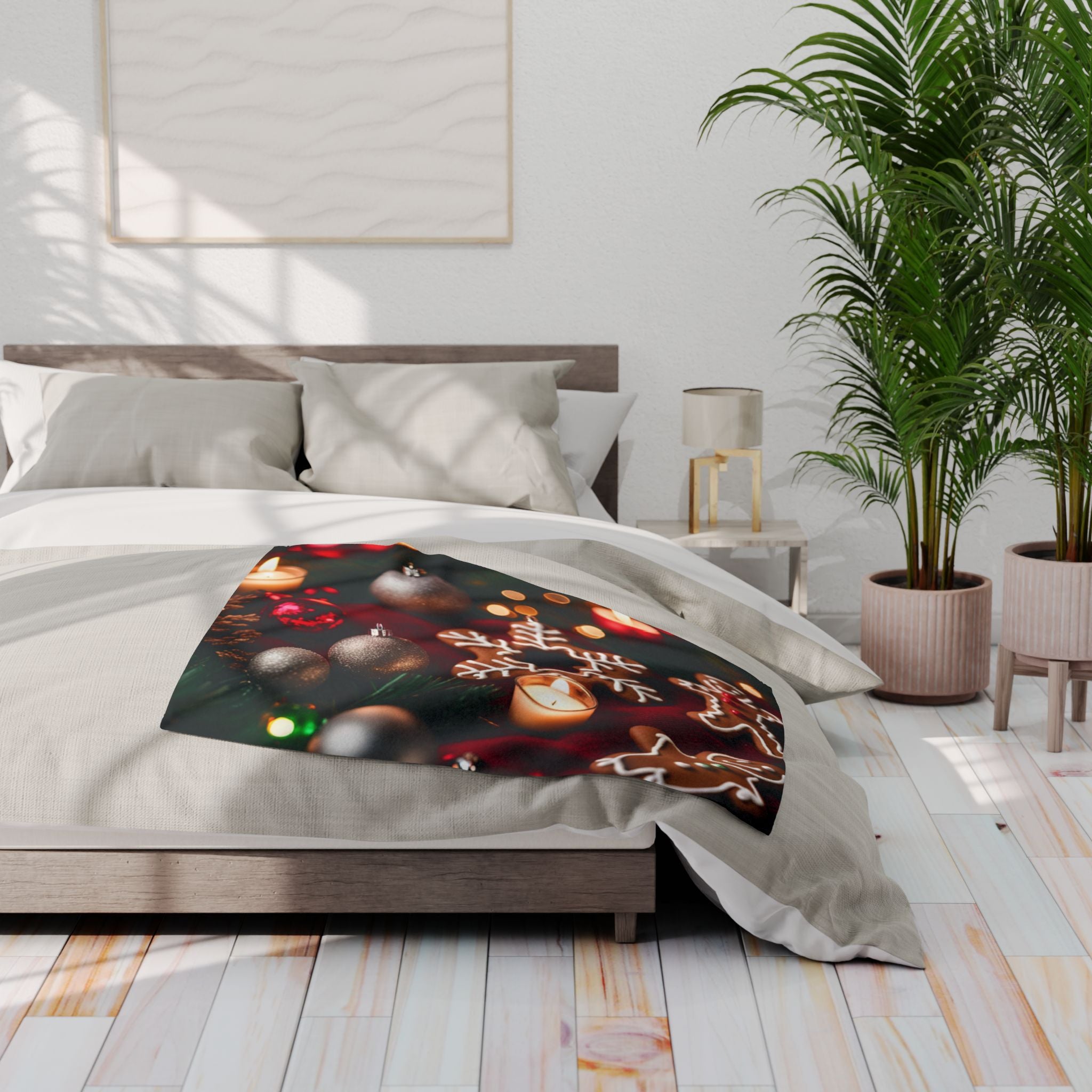 Christmas Blanket Gingerbread Men And Candles