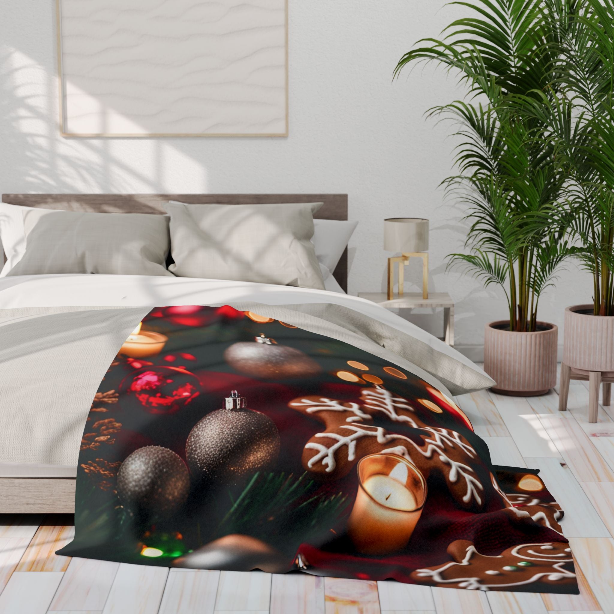 Christmas Blanket Gingerbread Men And Candles