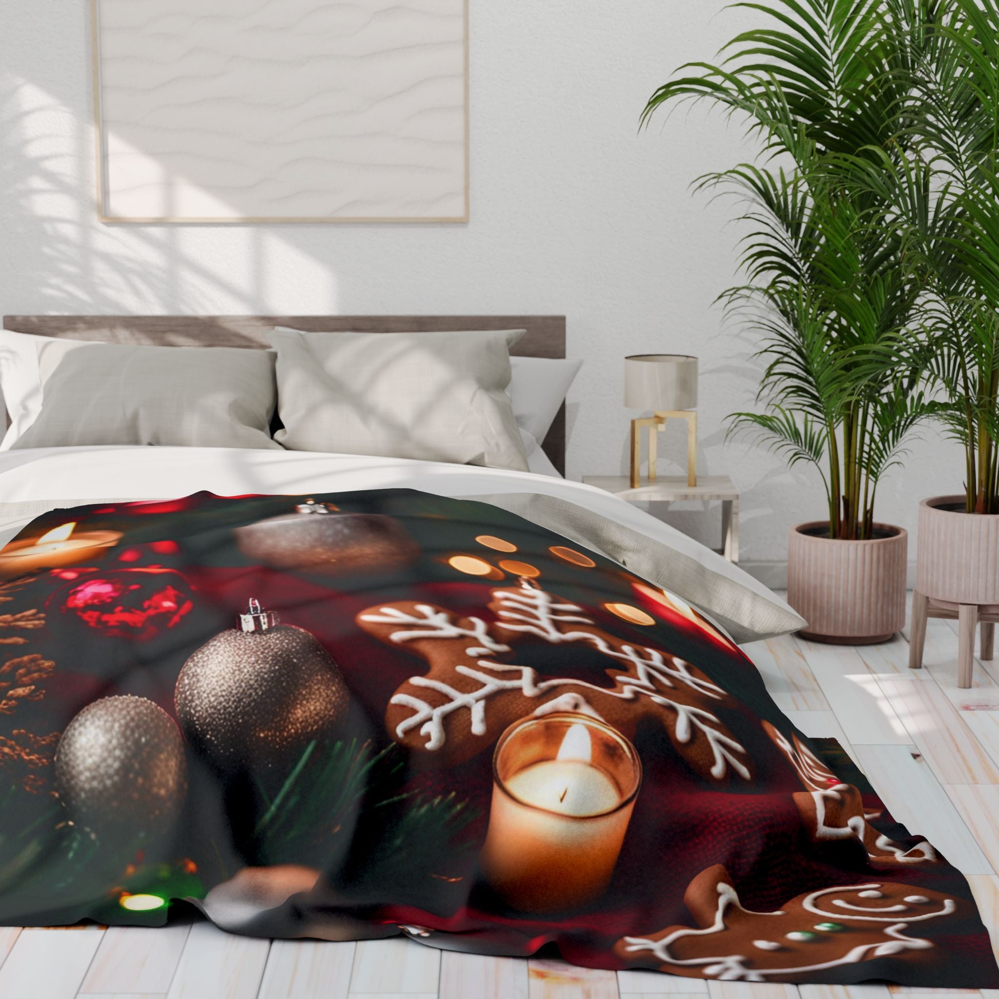 Christmas Blanket Gingerbread Men And Candles