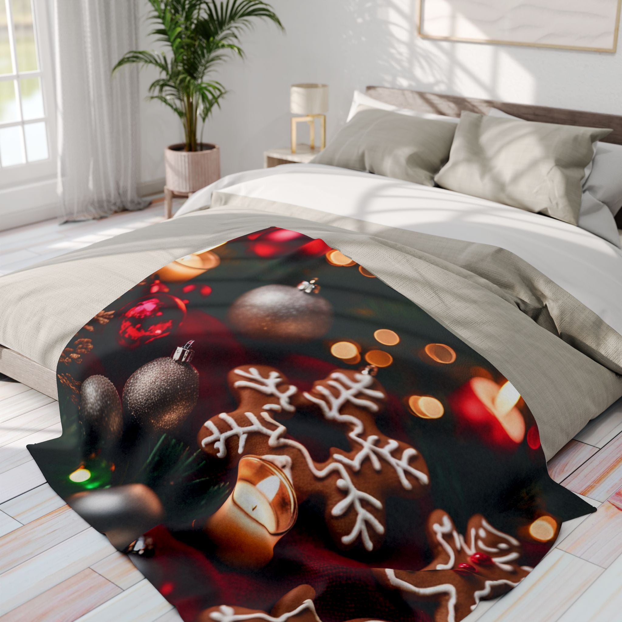 Christmas Blanket Gingerbread Men And Candles