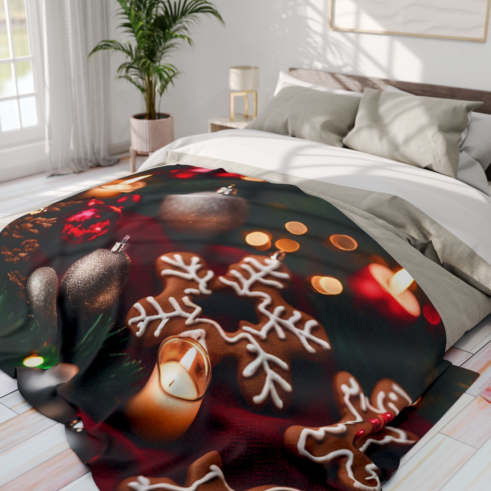 Christmas Blanket Gingerbread Men And Candles