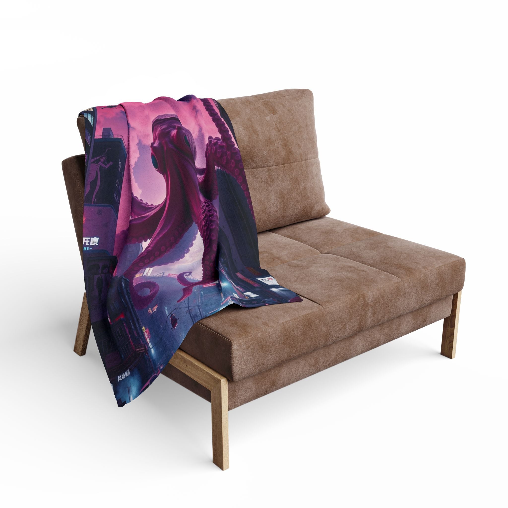Octopus Attacks Downtown Tokyo City Blanket