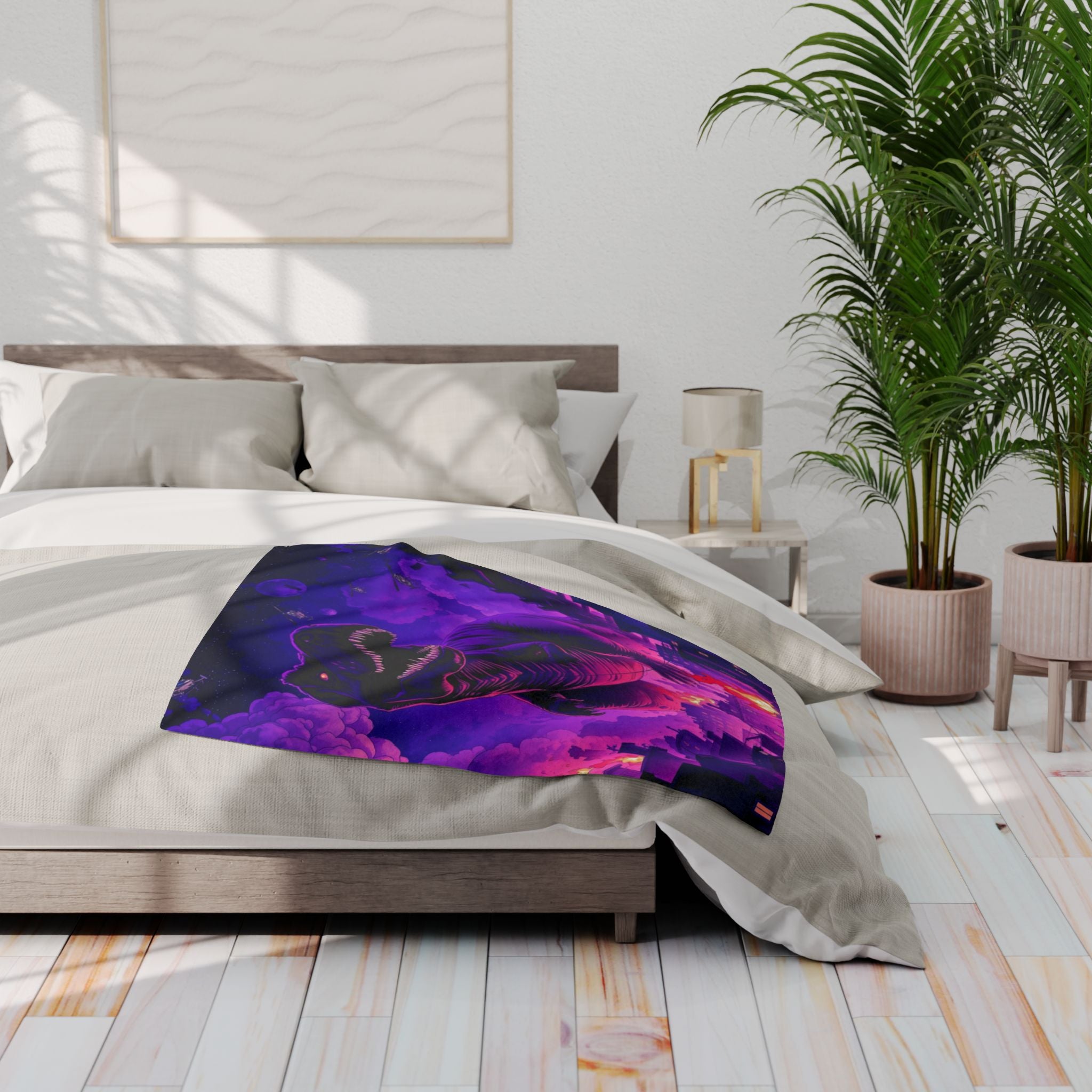 T-Rex Attacks City Blanket