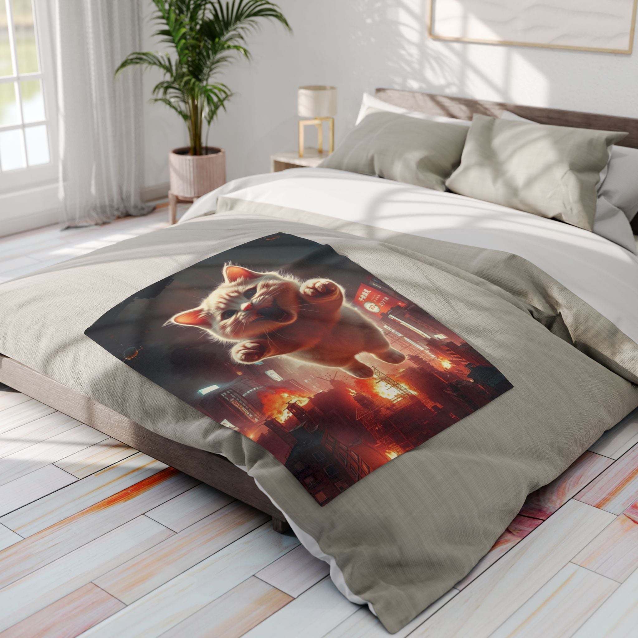 Angry Kitty Attacks Downtown Tokyo City Blanket