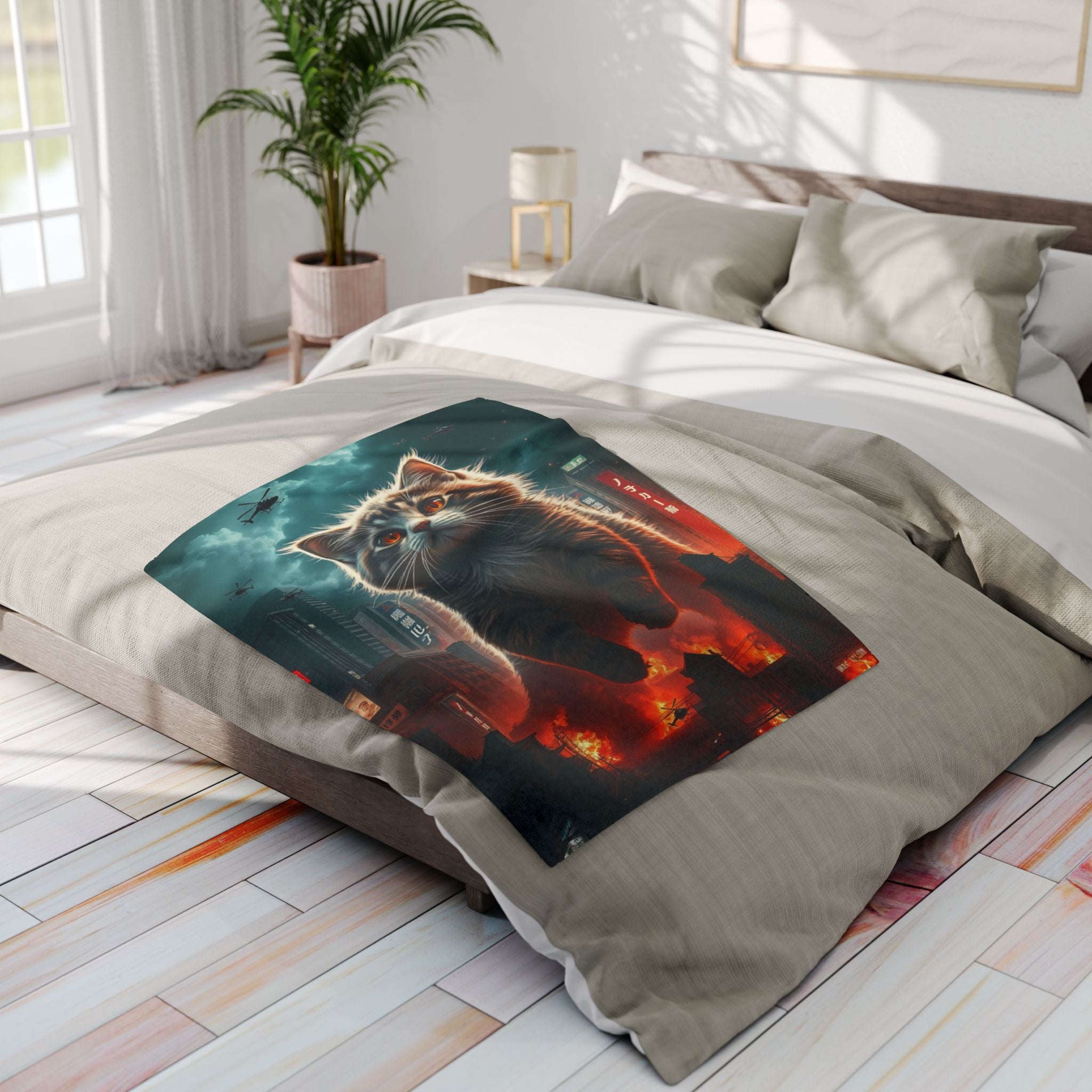 Angry Kitten Attacks Downtown Japan Blanket