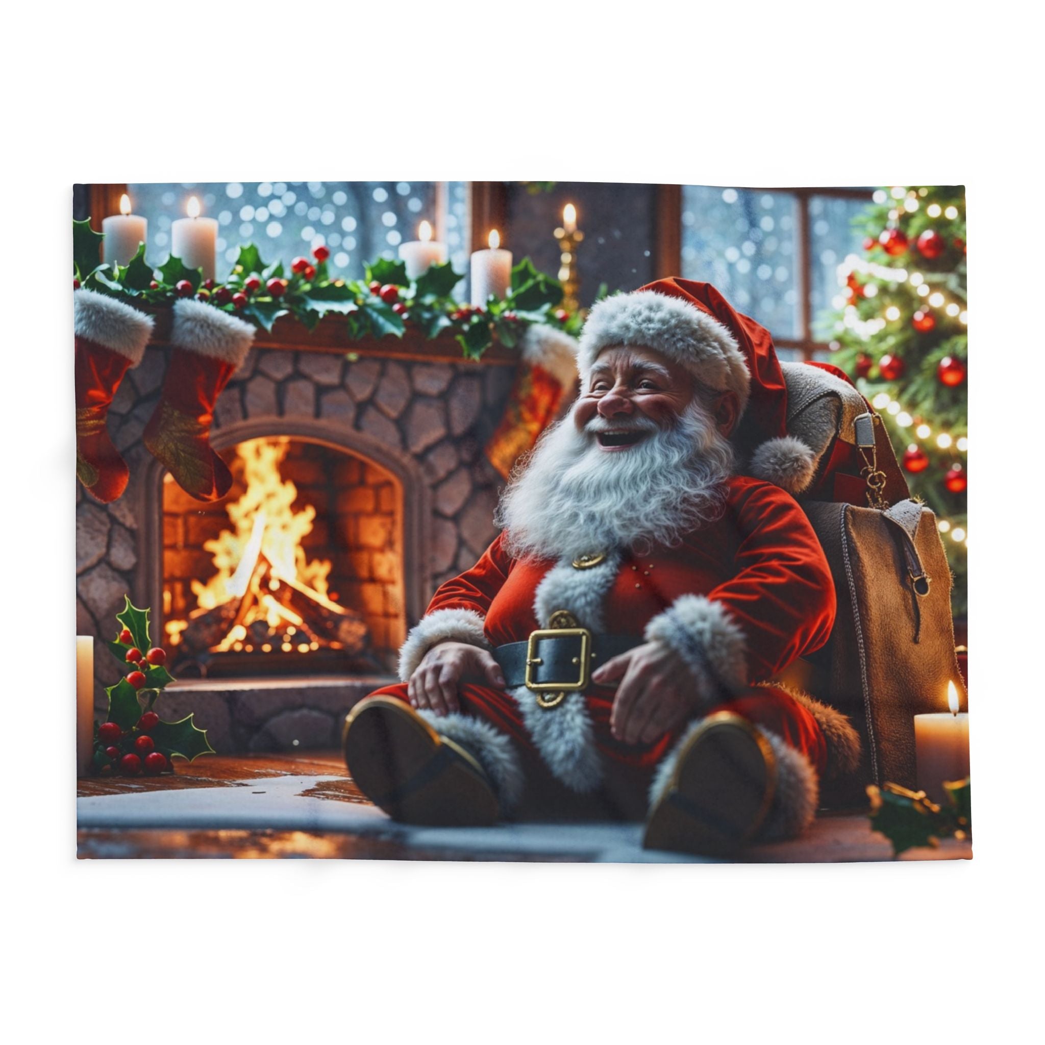 Happy Santa At The Fireplace