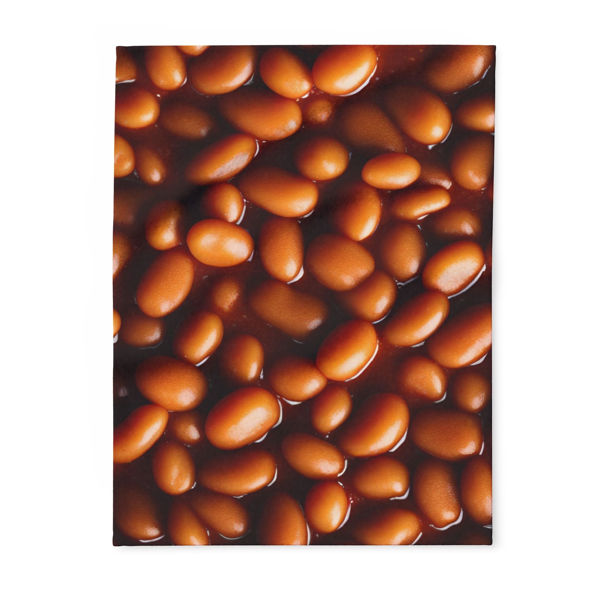 Blanket design of a close-up of baked beans on a white background