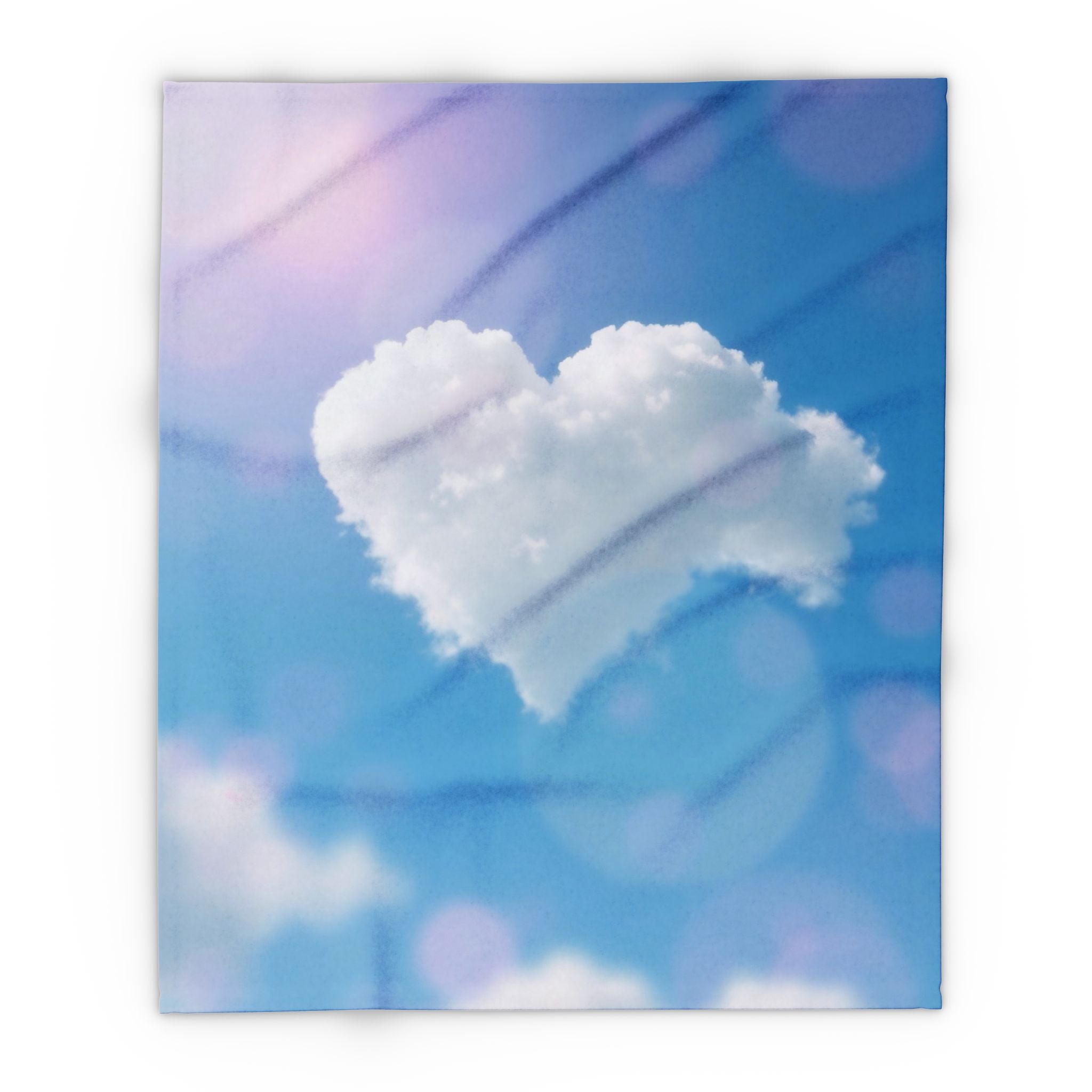 Fleece blanket featuring a heart shaped cloud on a blue sky.