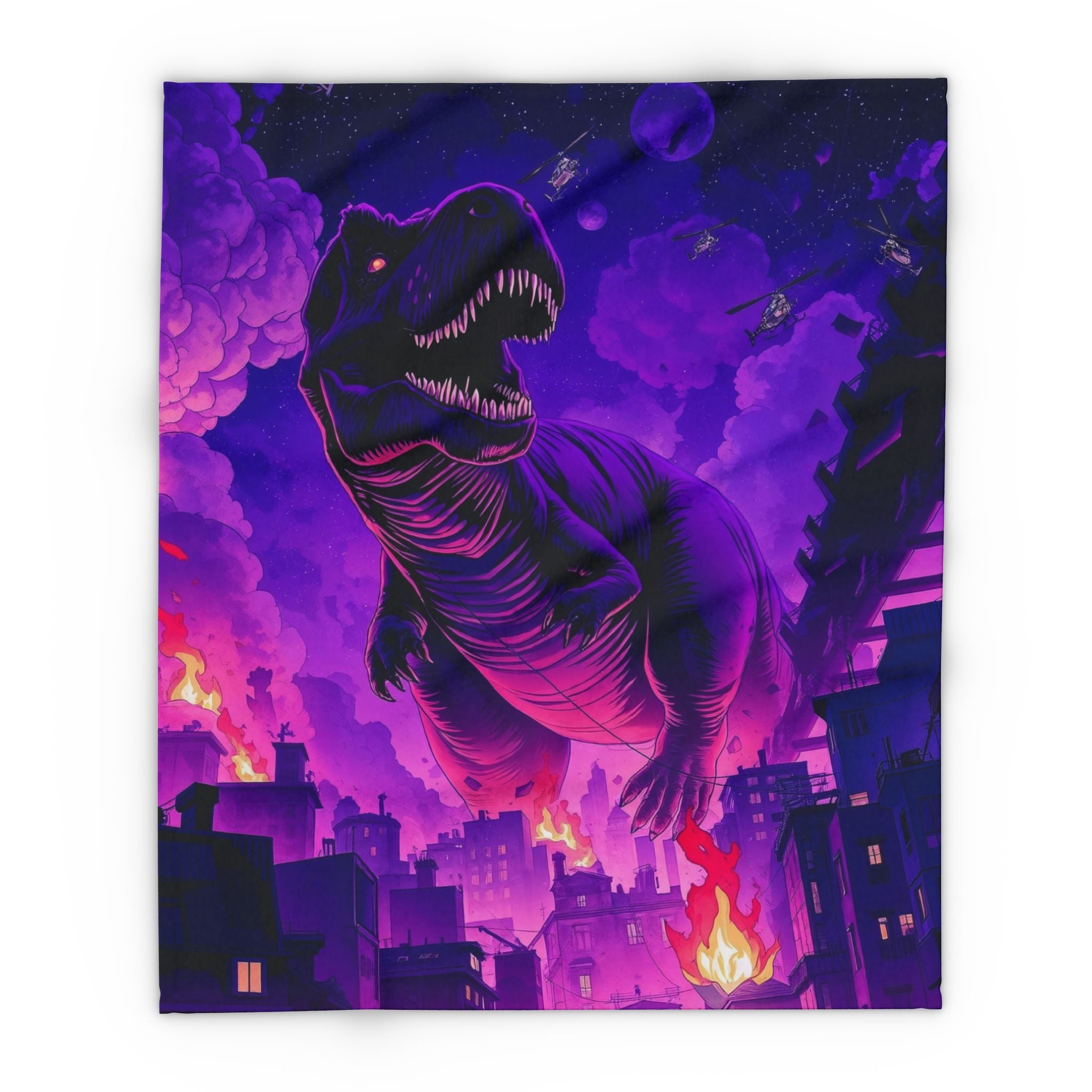 T-Rex Attacks City Blanket