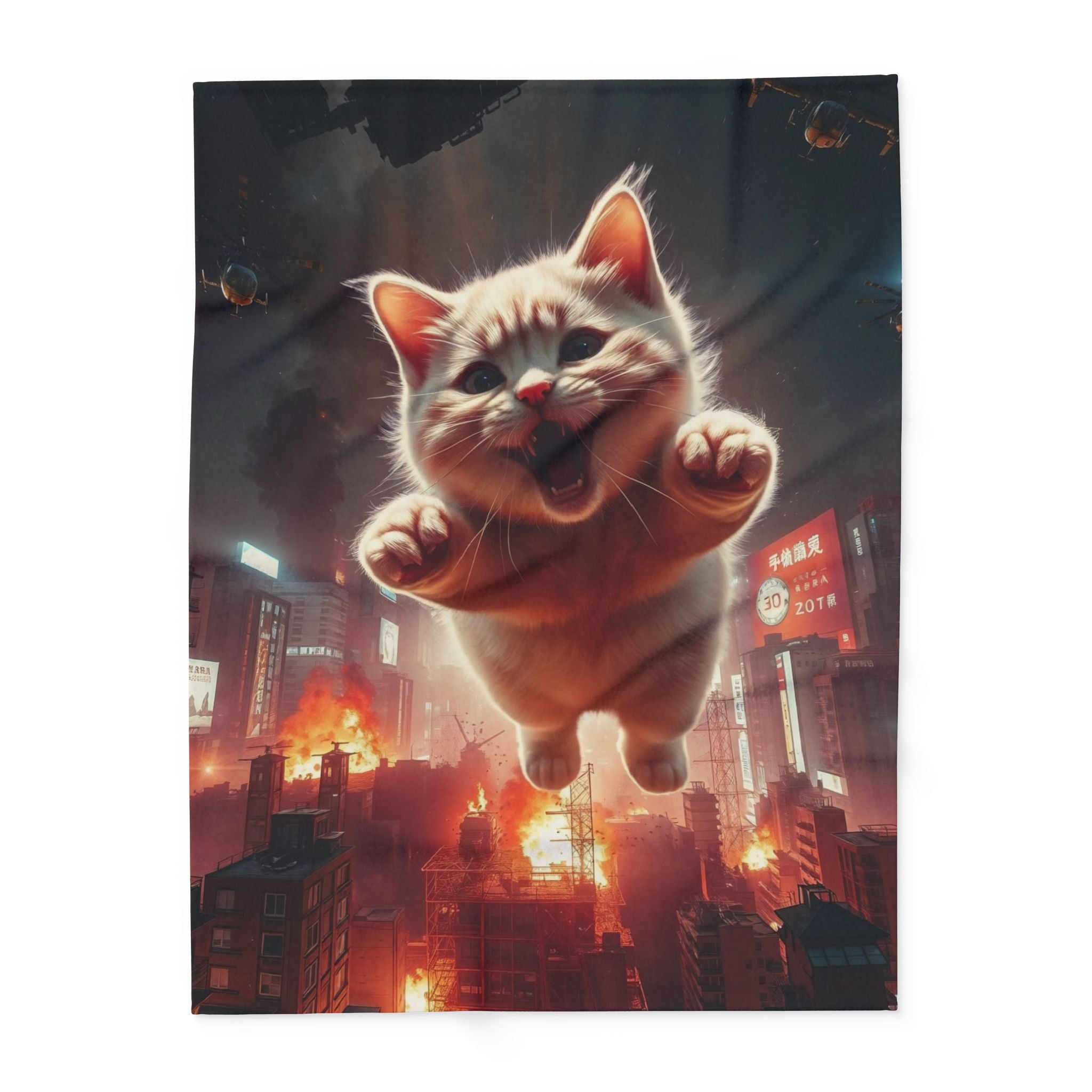 Angry Kitty Attacks Downtown Tokyo City Blanket